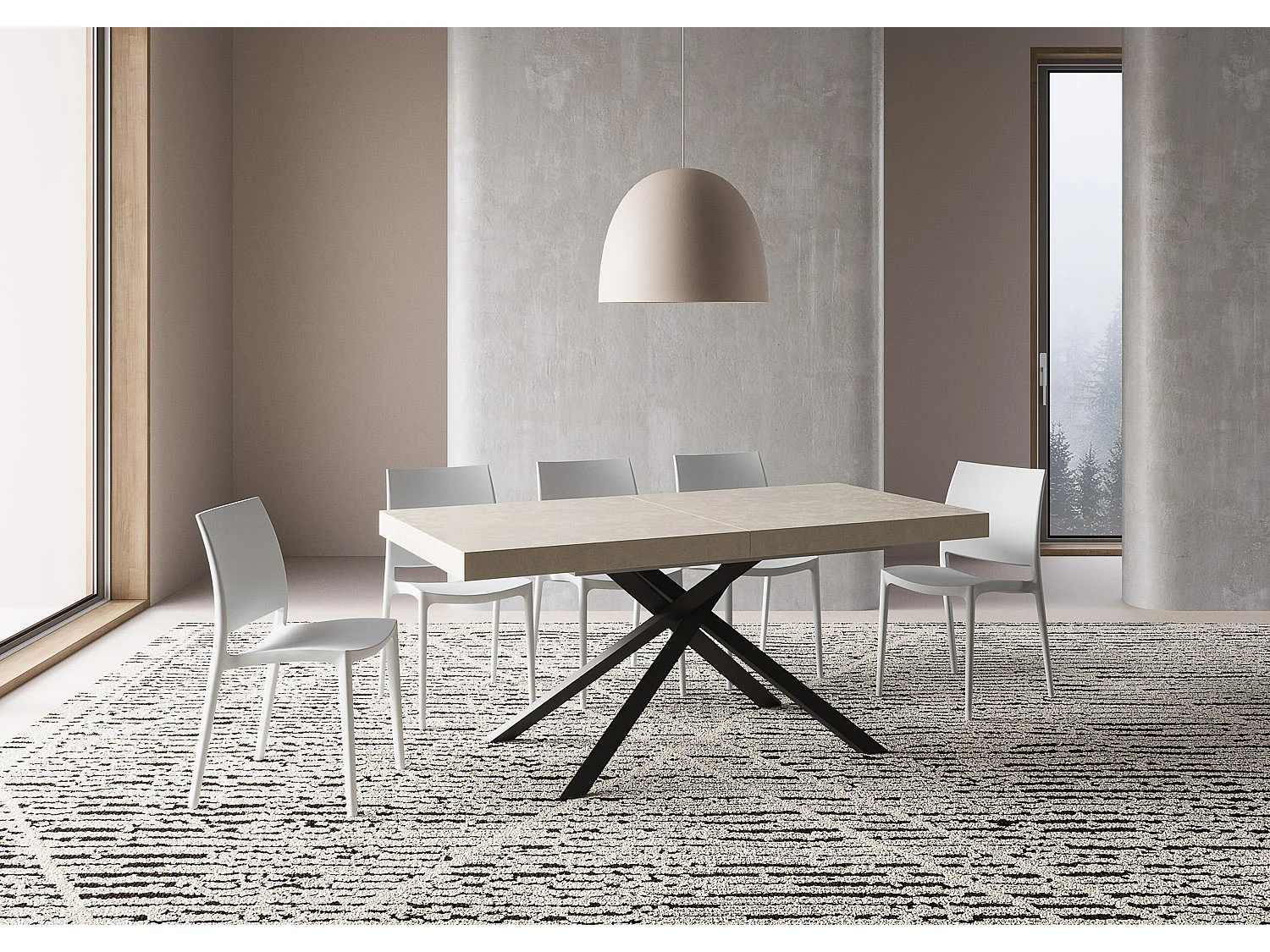 Table extensible 180/284x90 cm Karida cachemire pieds anthracite