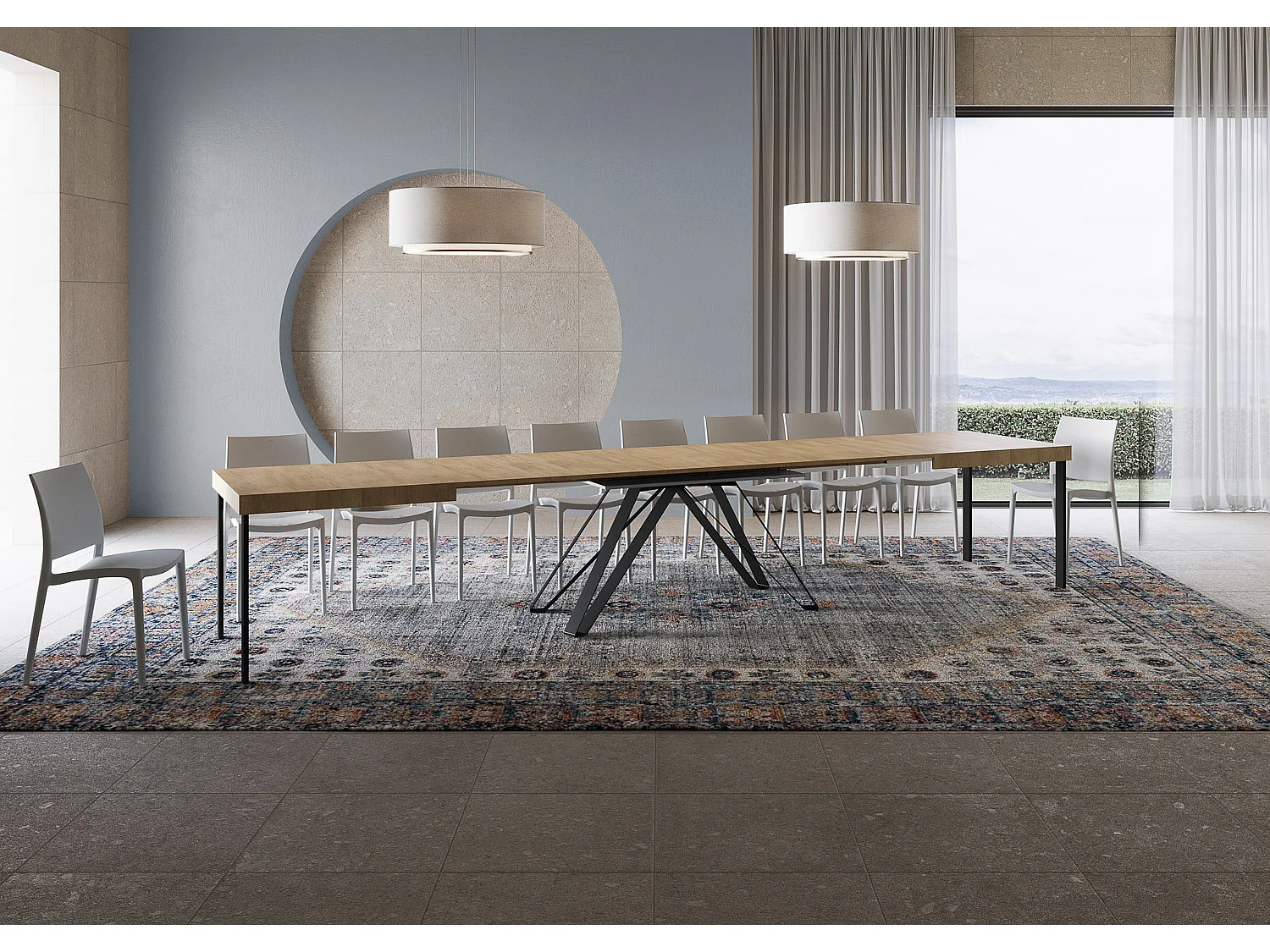 Table extensible 200/460x90 cm Terium effet bois, chêne nature pieds anthracite