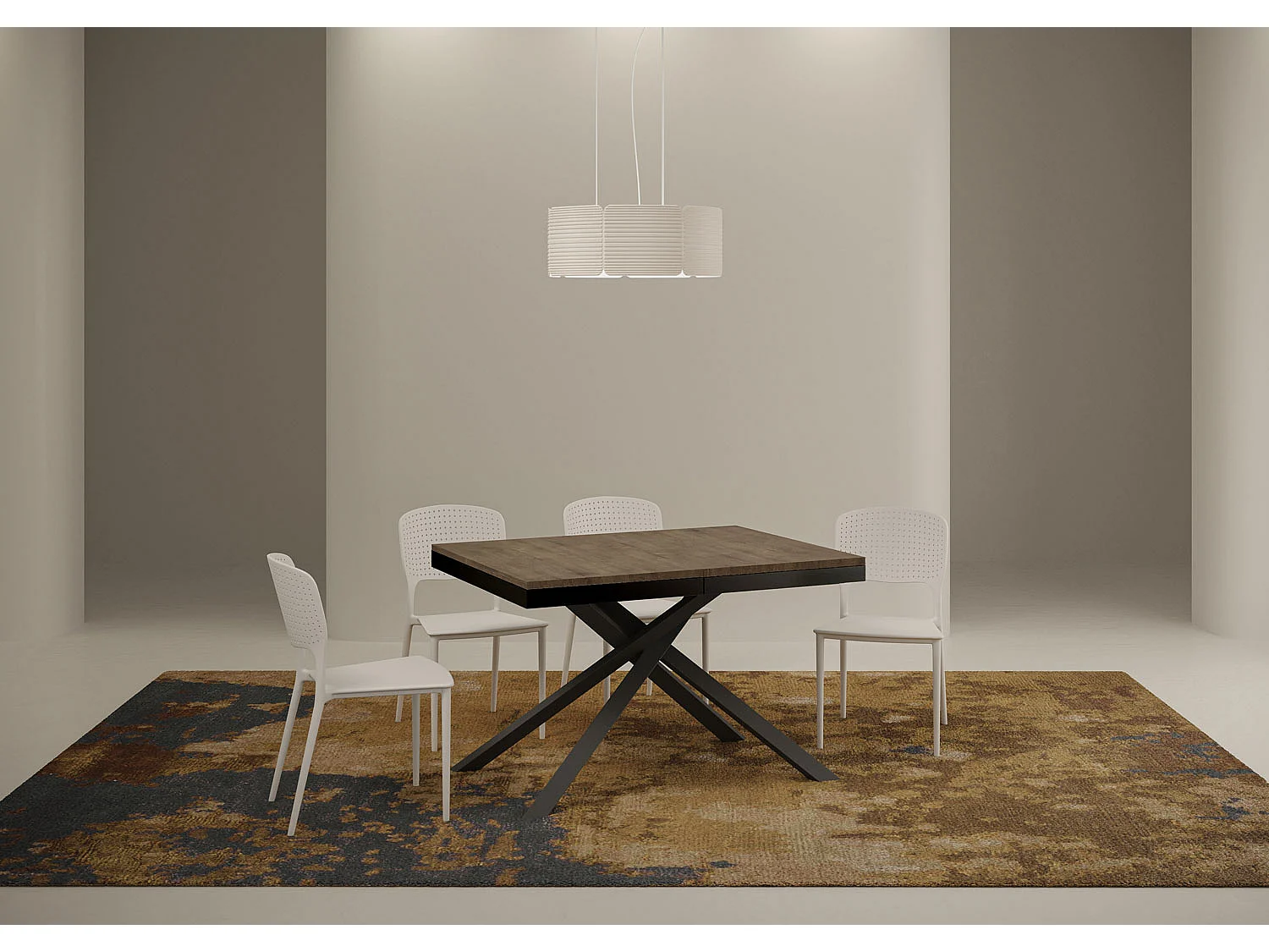 Table extensible 120/380x90 cm Karida Evolution noyer cadre et pieds anthracite