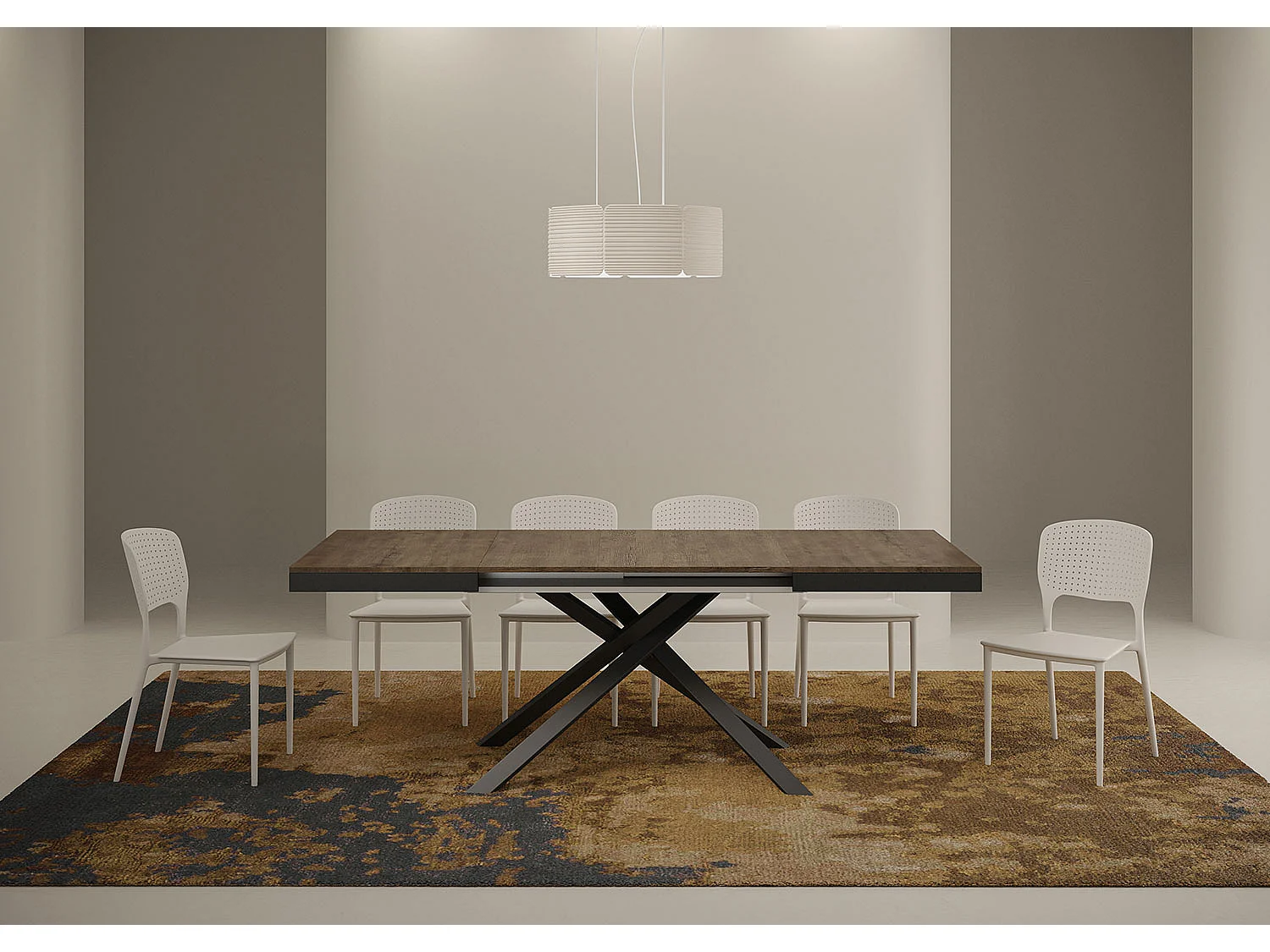 Table extensible 120/380x90 cm Karida Evolution noyer cadre et pieds anthracite