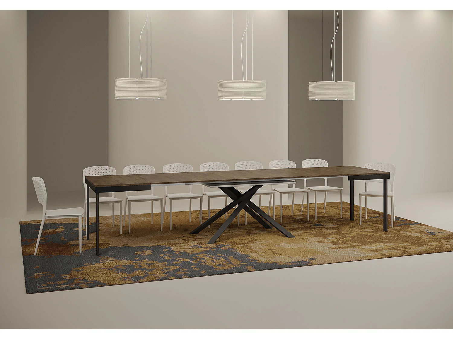 Table extensible 120/380x90 cm Karida Evolution noyer cadre et pieds anthracite