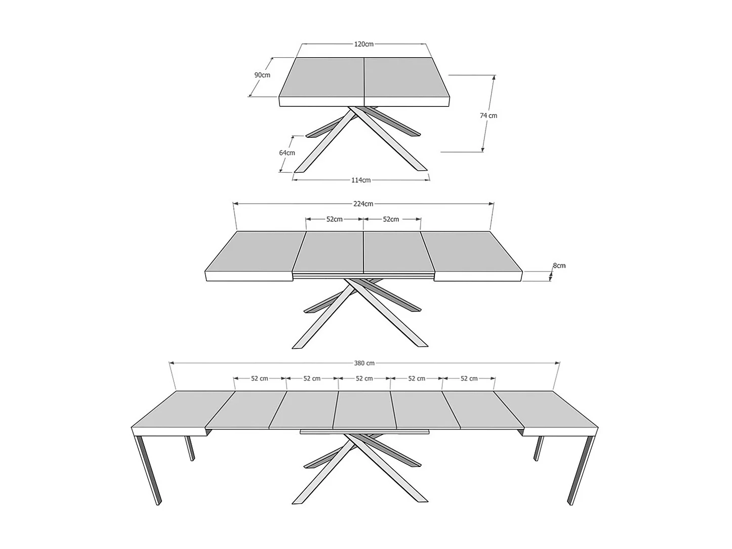 Table extensible 120/380x90 cm Karida Evolution noyer cadre et pieds anthracite