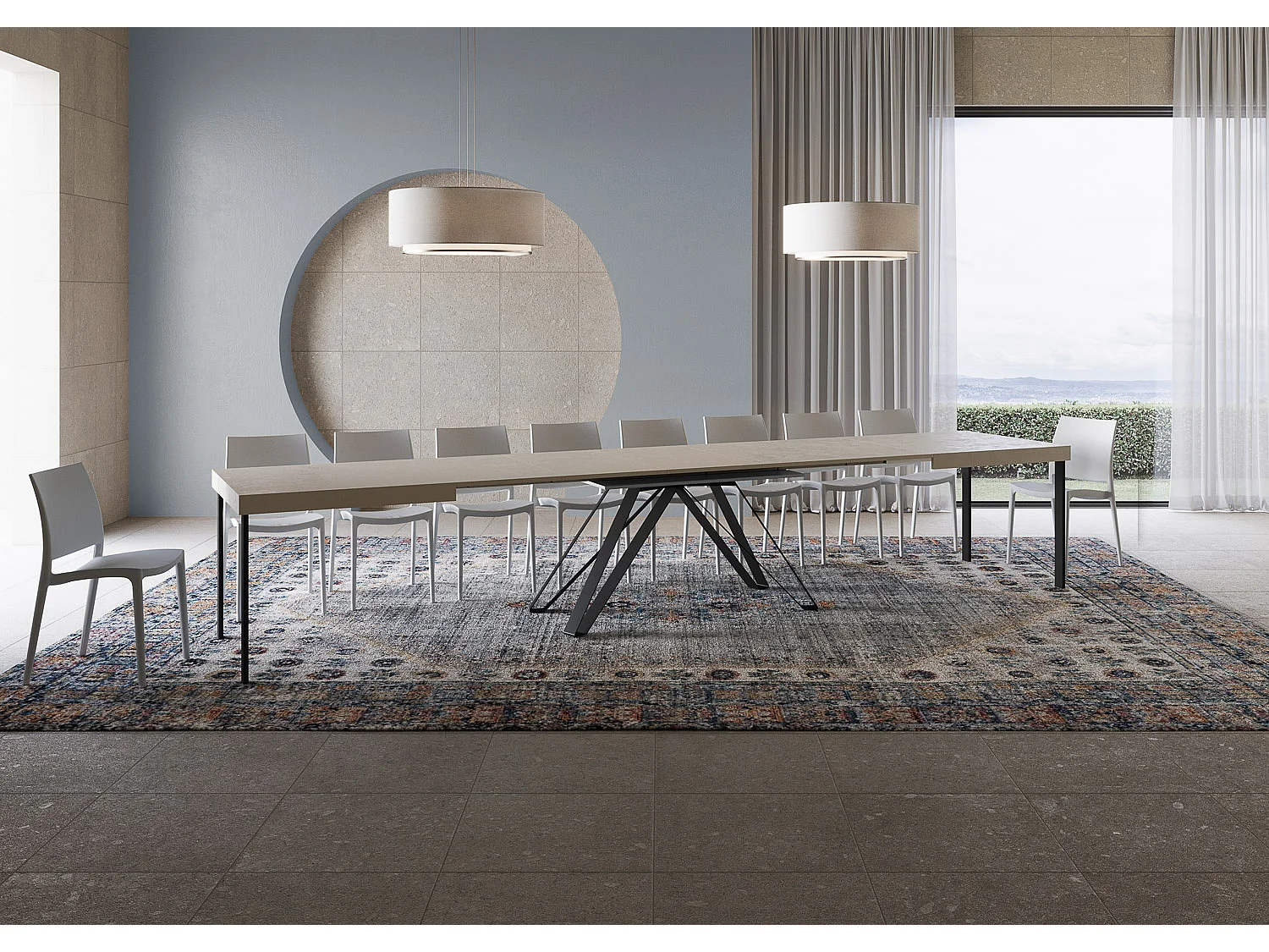 Table extensible 200/460x90 cm Terium cachemire pieds anthracite