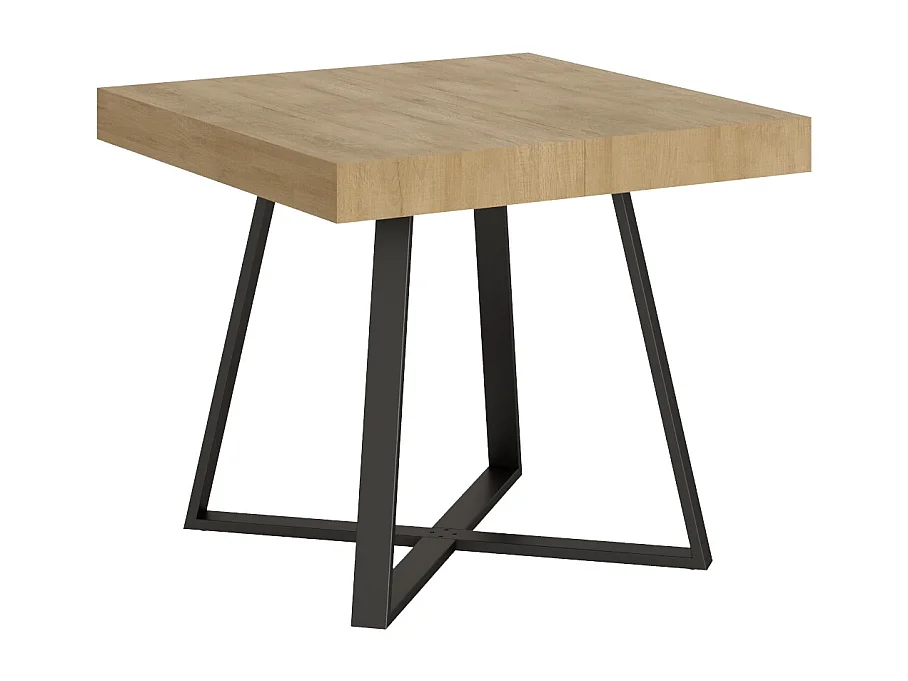 Mesa extensible 90/194x90 cm Abbraccio efecto madera roble natural patas antracita