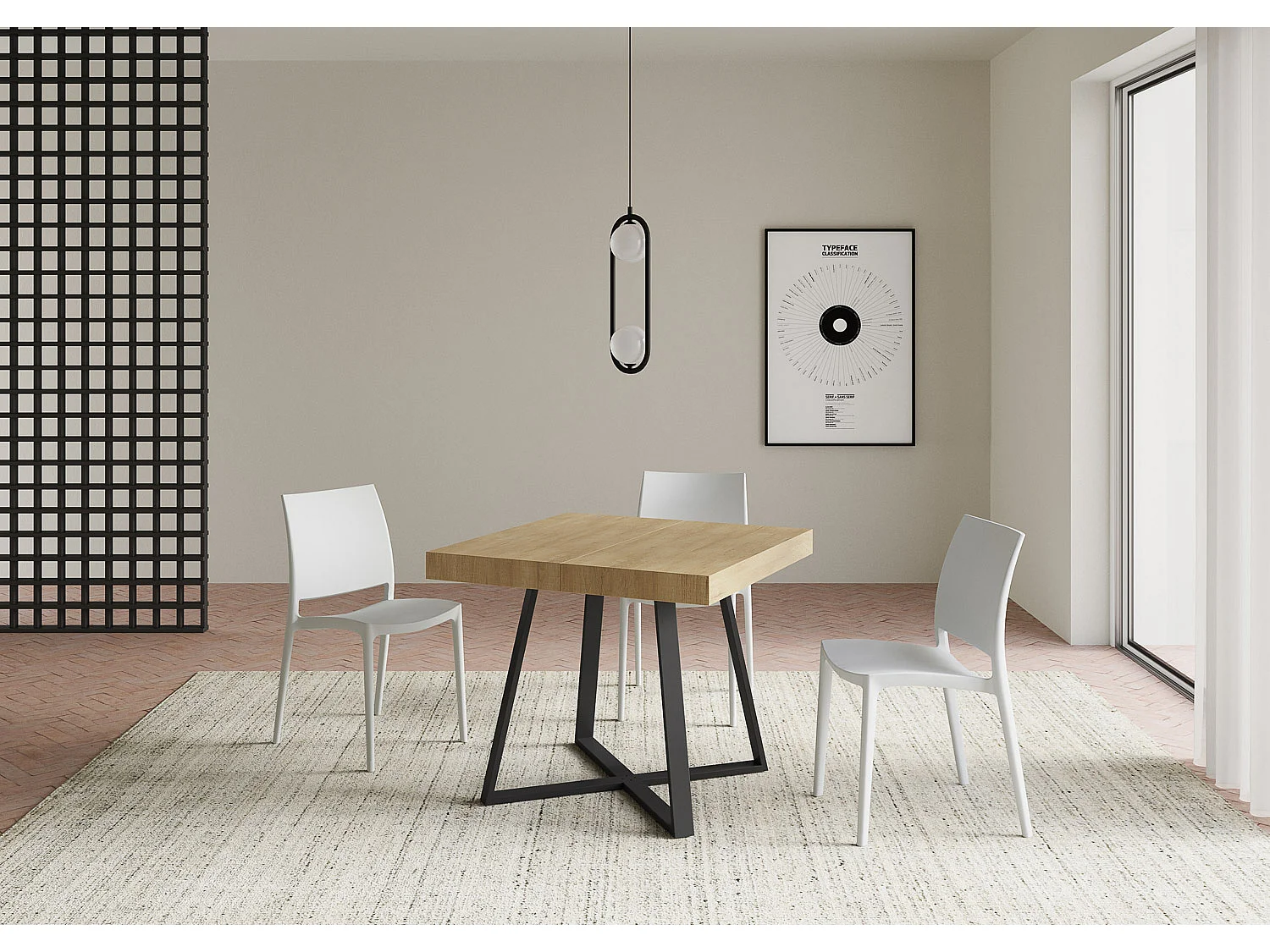 Mesa extensible 90/194x90 cm Abbraccio efecto madera roble natural patas antracita