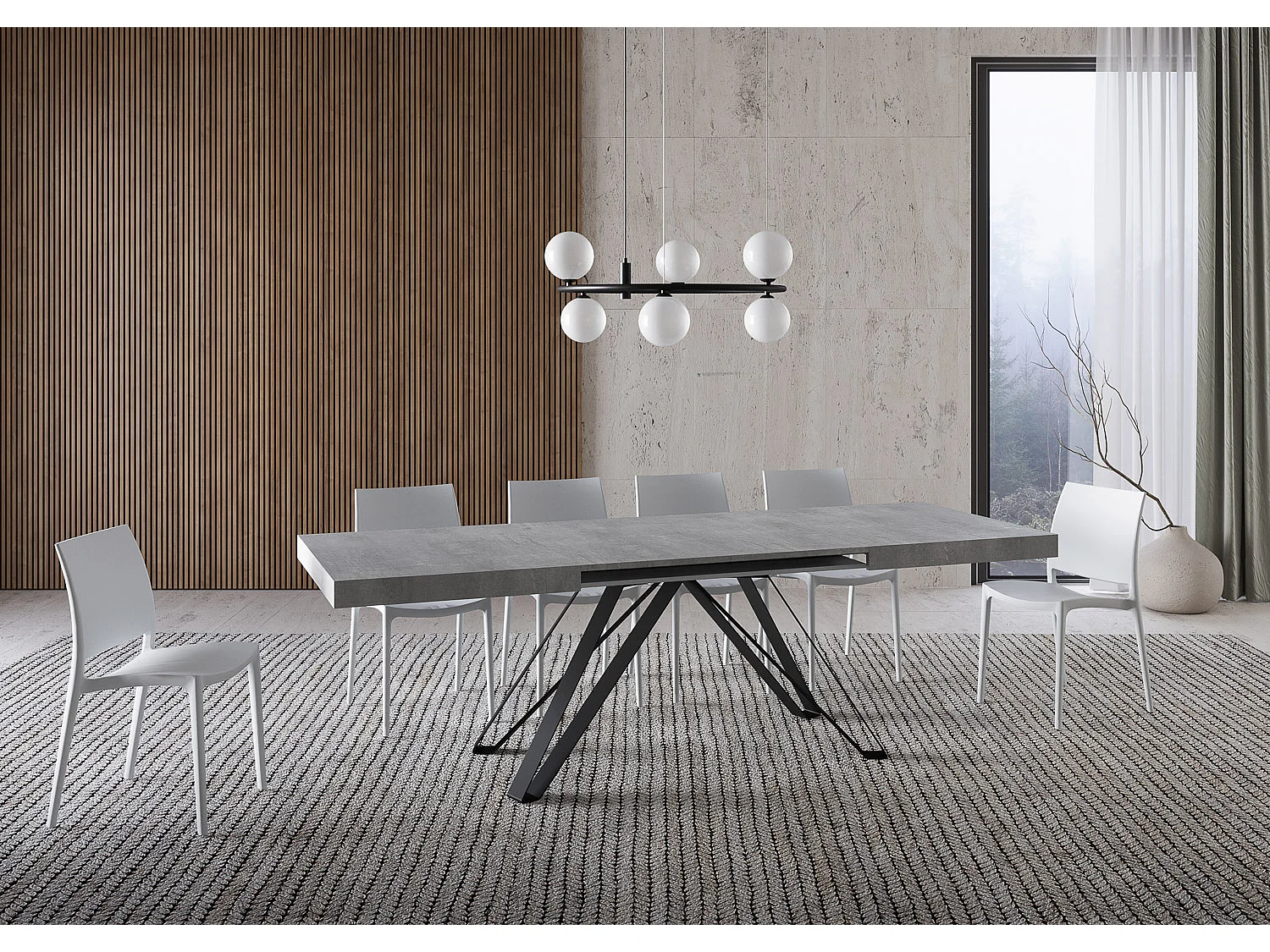 Table extensible 90x160/264 cm Terium gris béton pieds anthracite