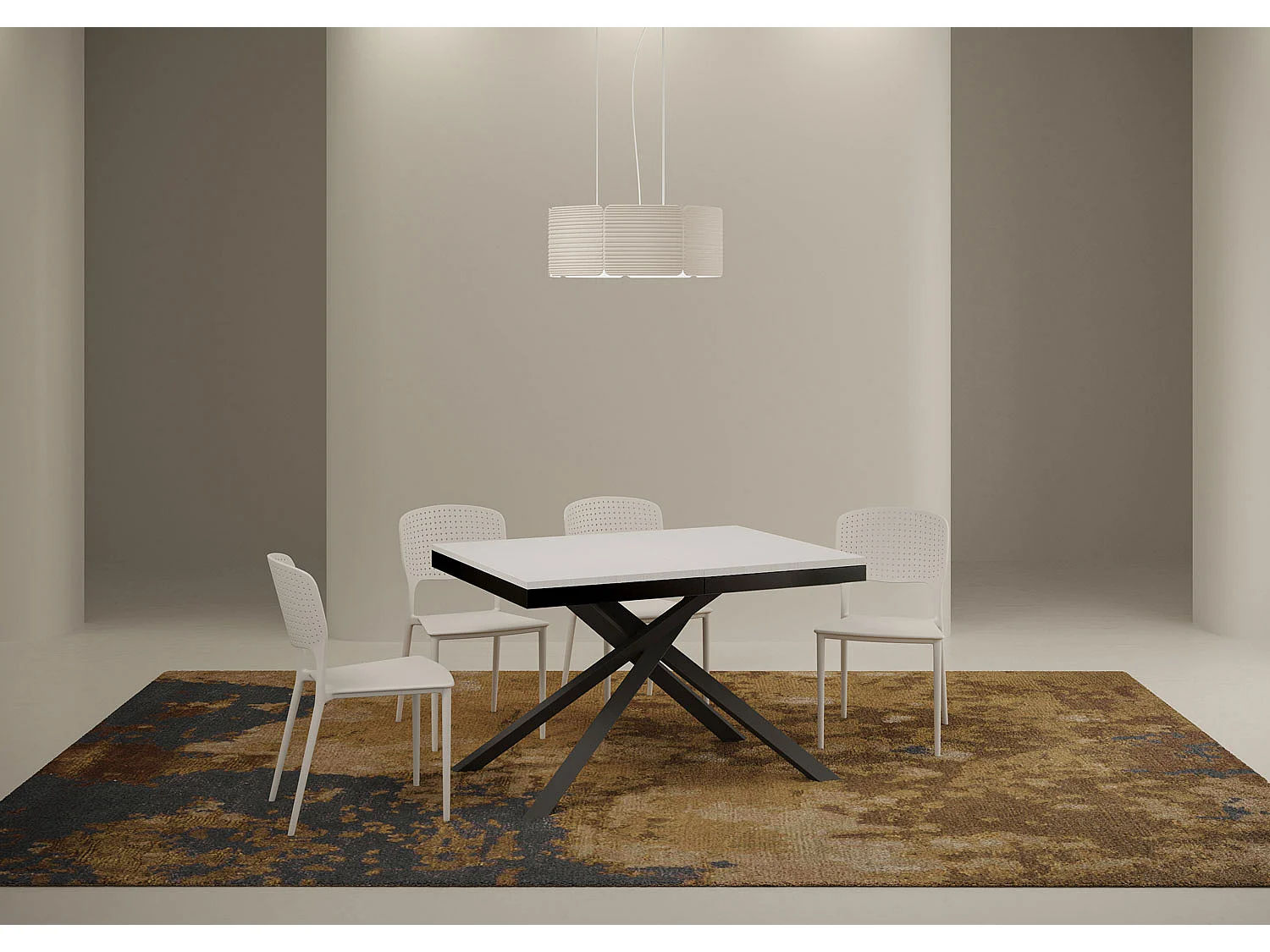 Table extensible 120/380x90 cm Karida Evolution frêne blanc cadre et pieds anthracite