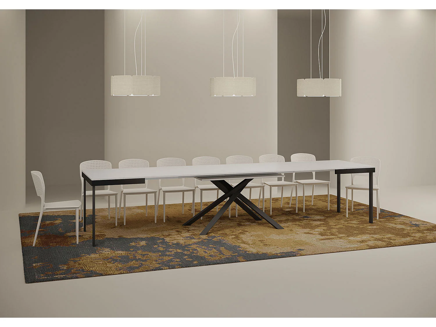 Table extensible 120/380x90 cm Karida Evolution frêne blanc cadre et pieds anthracite