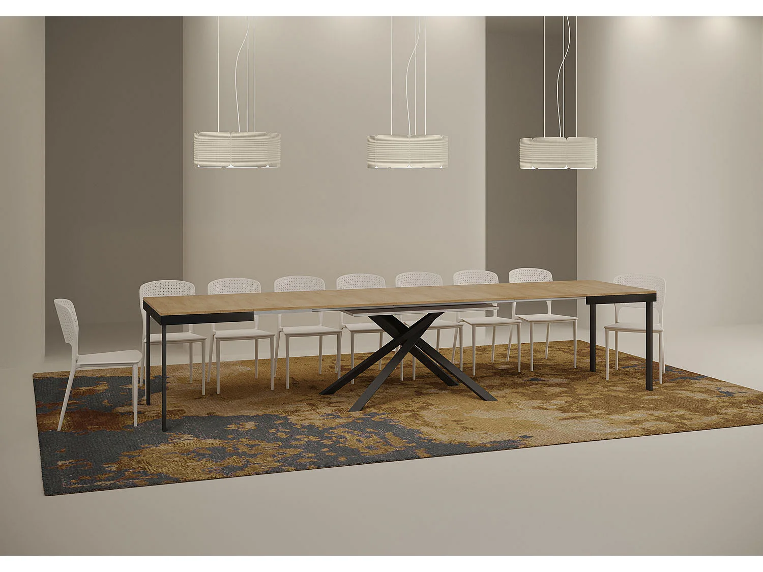 Table extensible 120/380x90 cm Karida Evolution chêne nature cadre et pieds anthracite