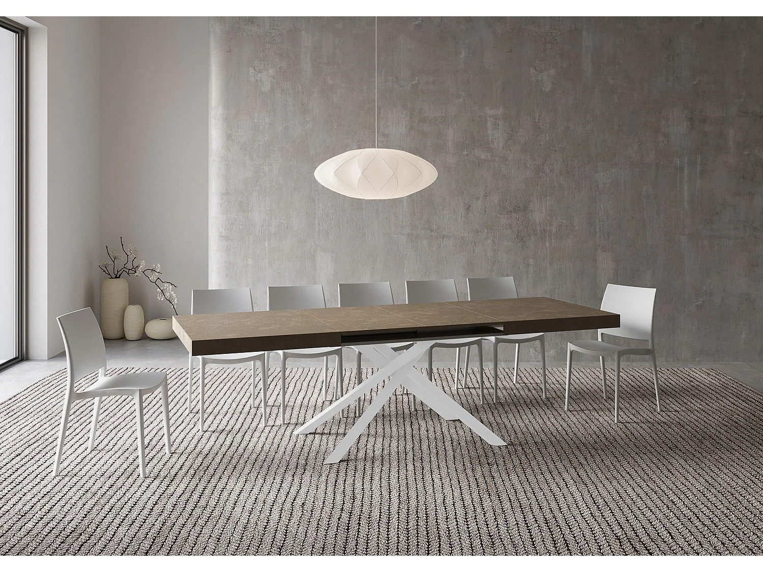 Mesa extensible 160/244x80 cm Karida gris paloma patas blancas