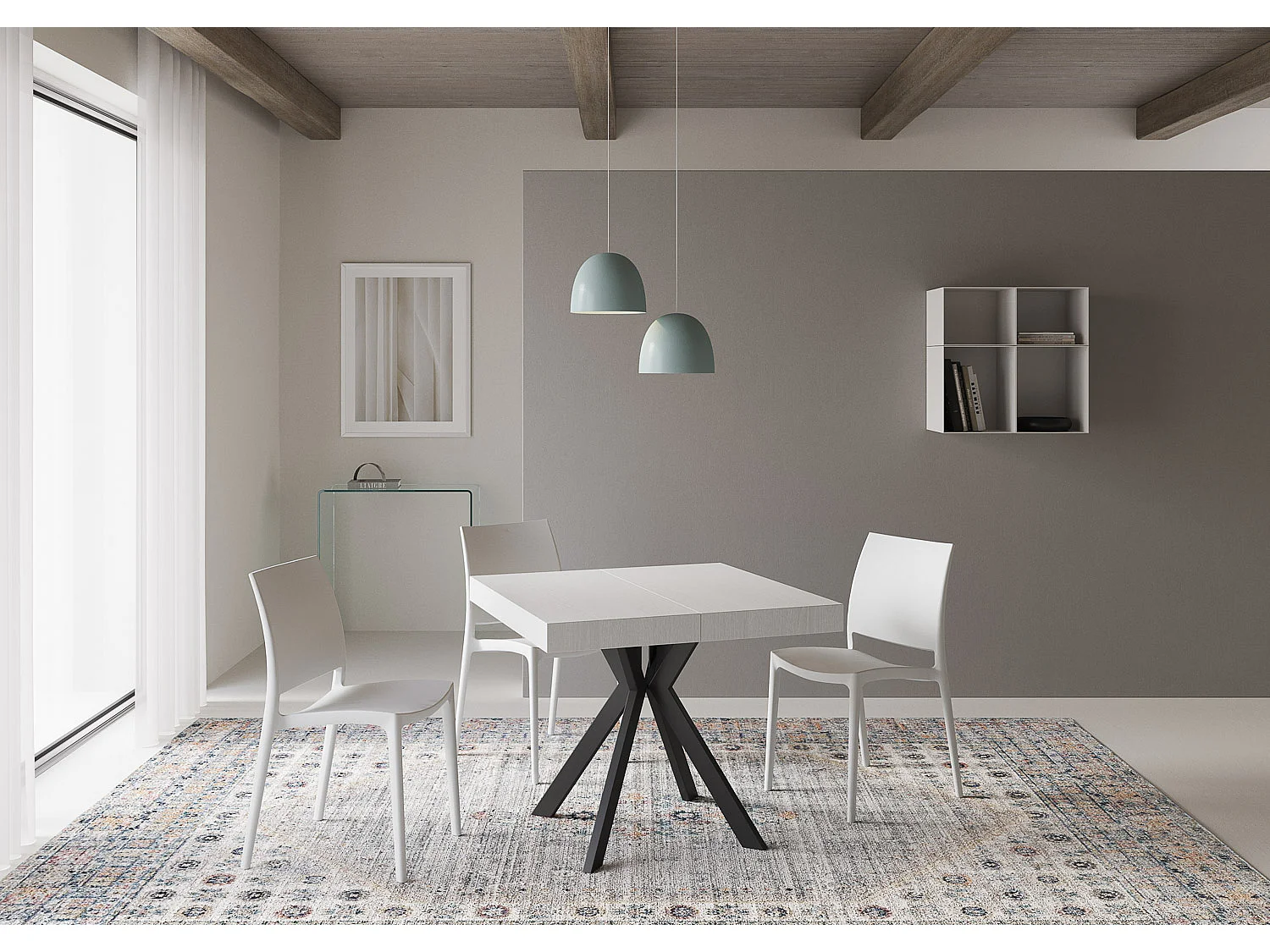 Uitschuifbare tafel 90x90/194 cm Dolcezza eiken wit frame antraciet