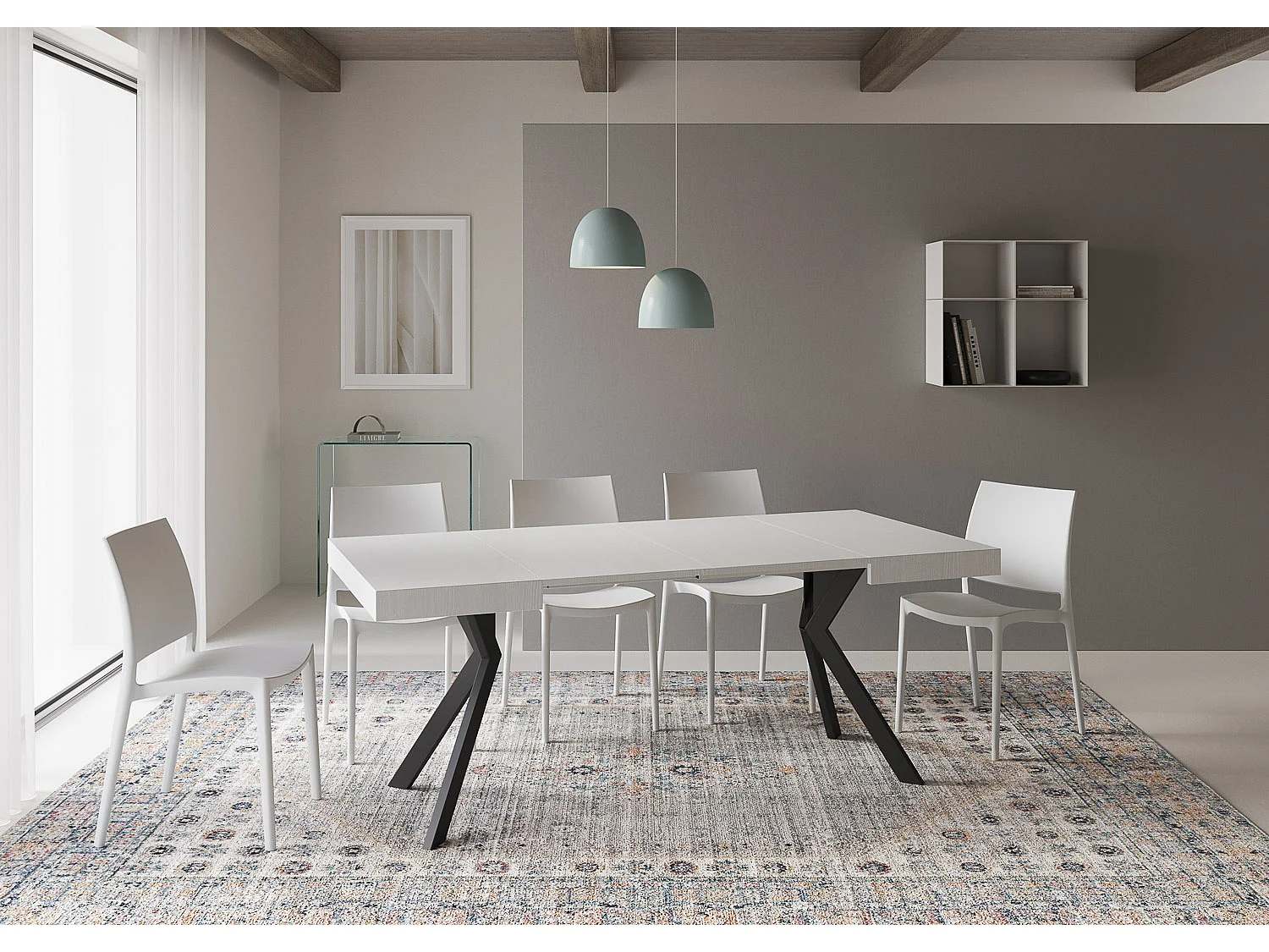 Uitschuifbare tafel 90x90/194 cm Dolcezza eiken wit frame antraciet