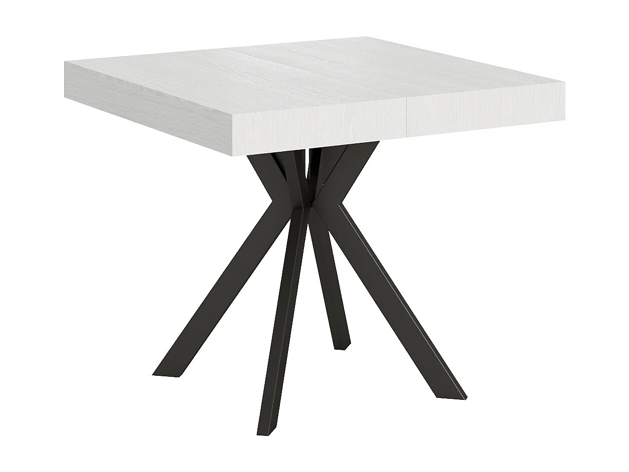 Table extensible 90/194x90 cm Dolcezza effet bois, frêne blanc pieds anthracite