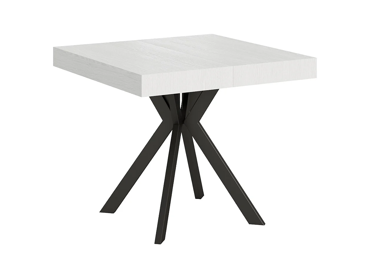 Table extensible 90x90/194 cm Dolcezza frêne blanc pieds anthracite