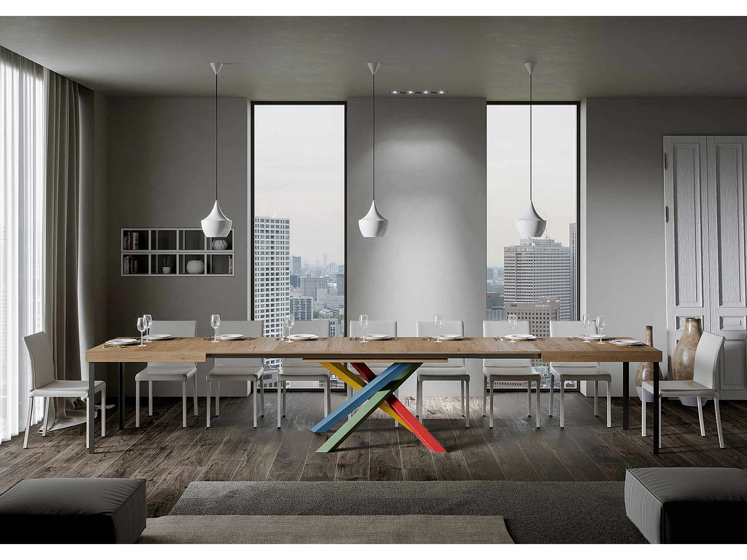 Table extensible 140/400x90 cm Volantis Premium chêne nature pieds multicolore 4/B