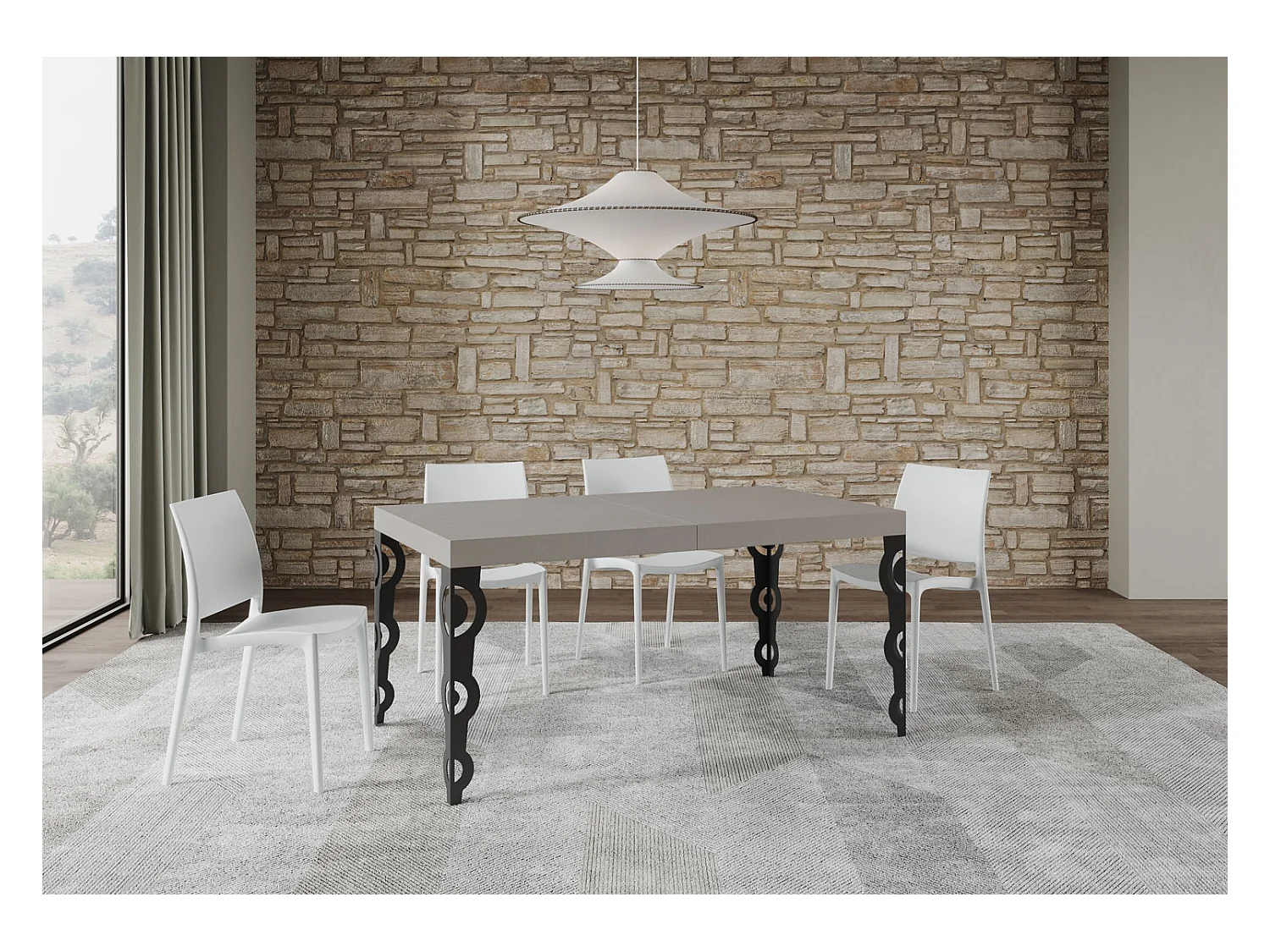 Table extensible 90x160/264 cm Karamay cachemire pieds anthracite
