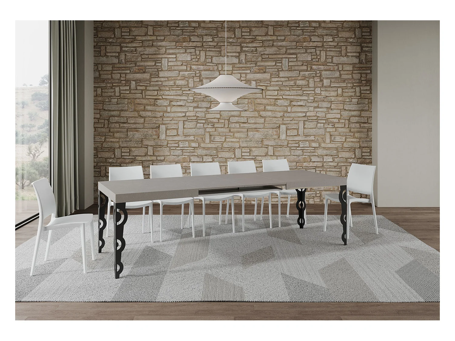 Table extensible 90x160/264 cm Karamay cachemire pieds anthracite