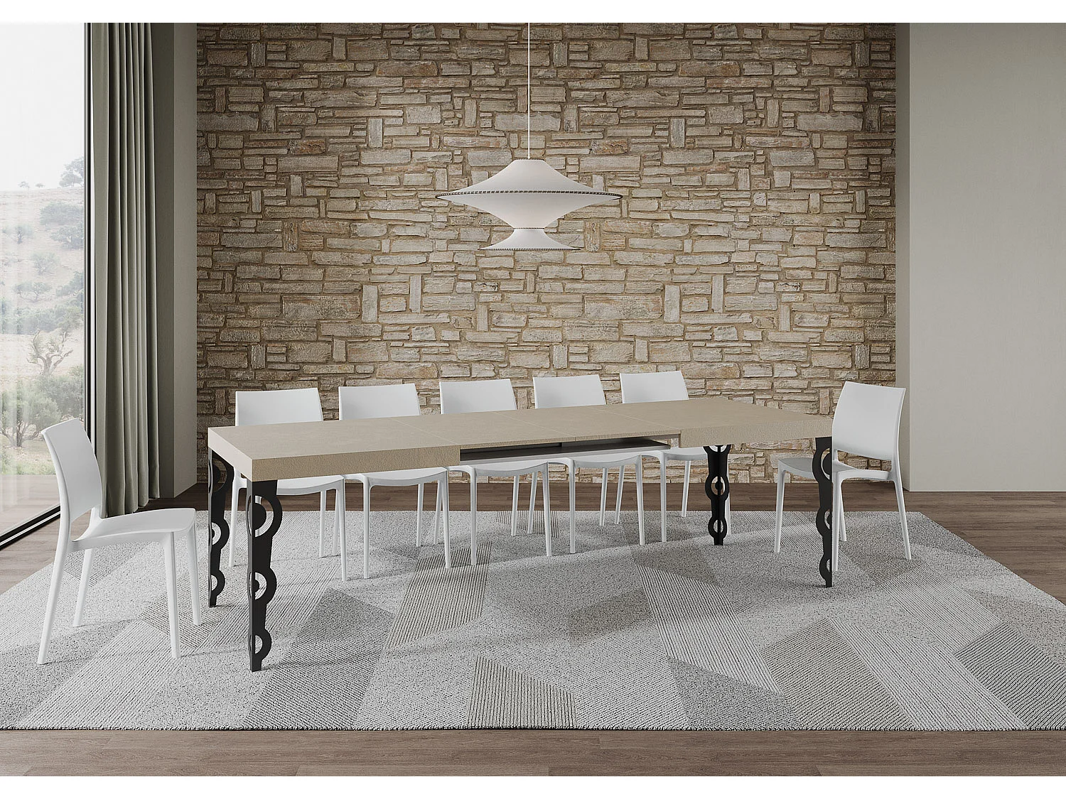 Karamay cashmere extendable table 160/264x90 cm with anthracite legs