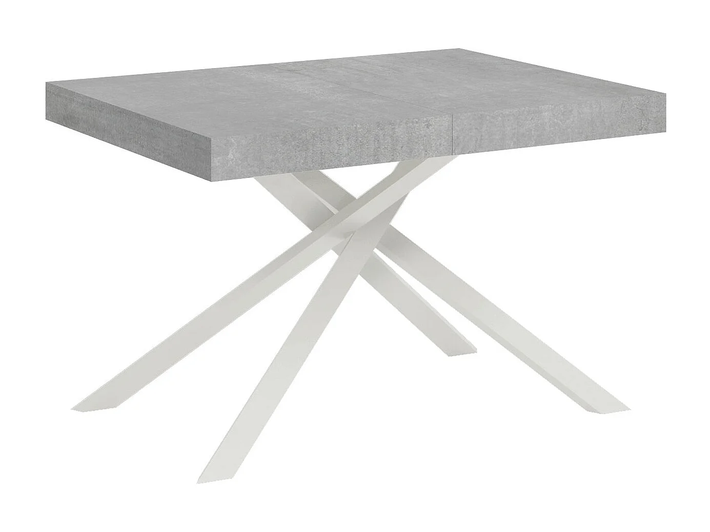 Table extensible 120/380x90 cm Karida gris béton pieds blancs
