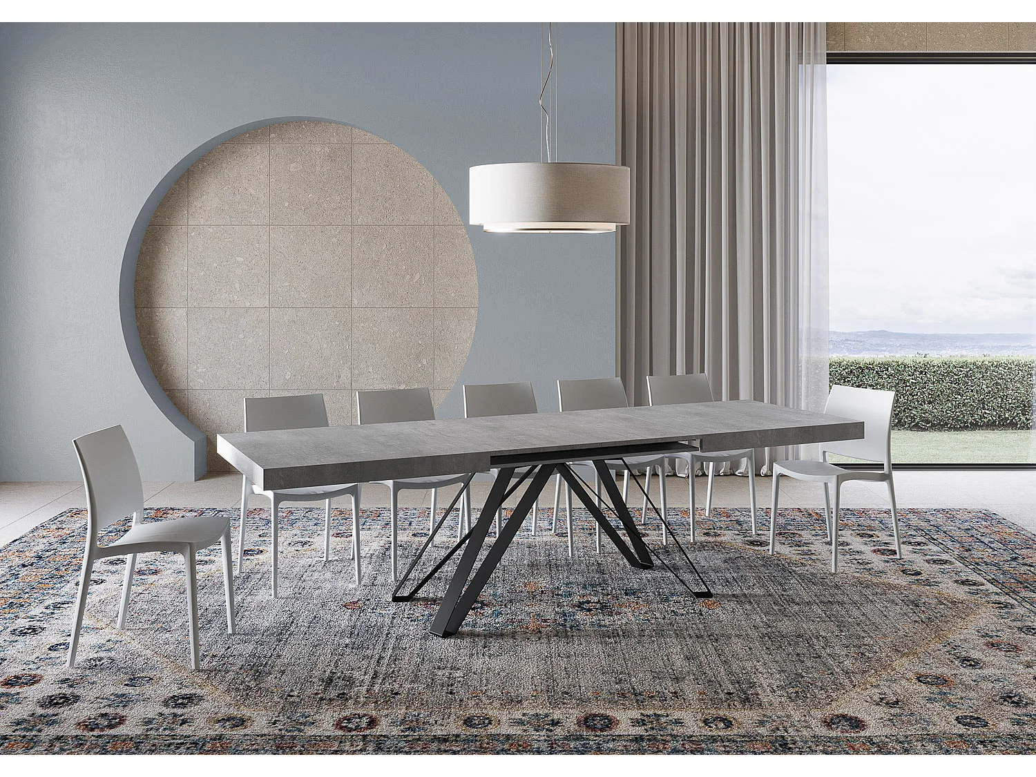 Table extensible 180/284x90 cm Terium effet gris béton pieds anthracite