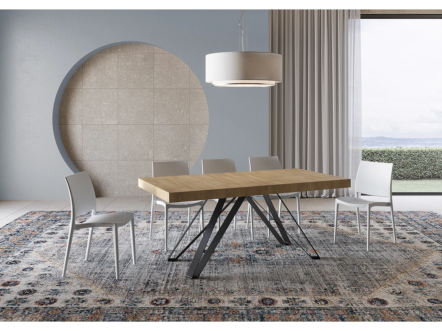 Table extensible 200/304x90 cm Terium effet bois, chêne nature pieds anthracite