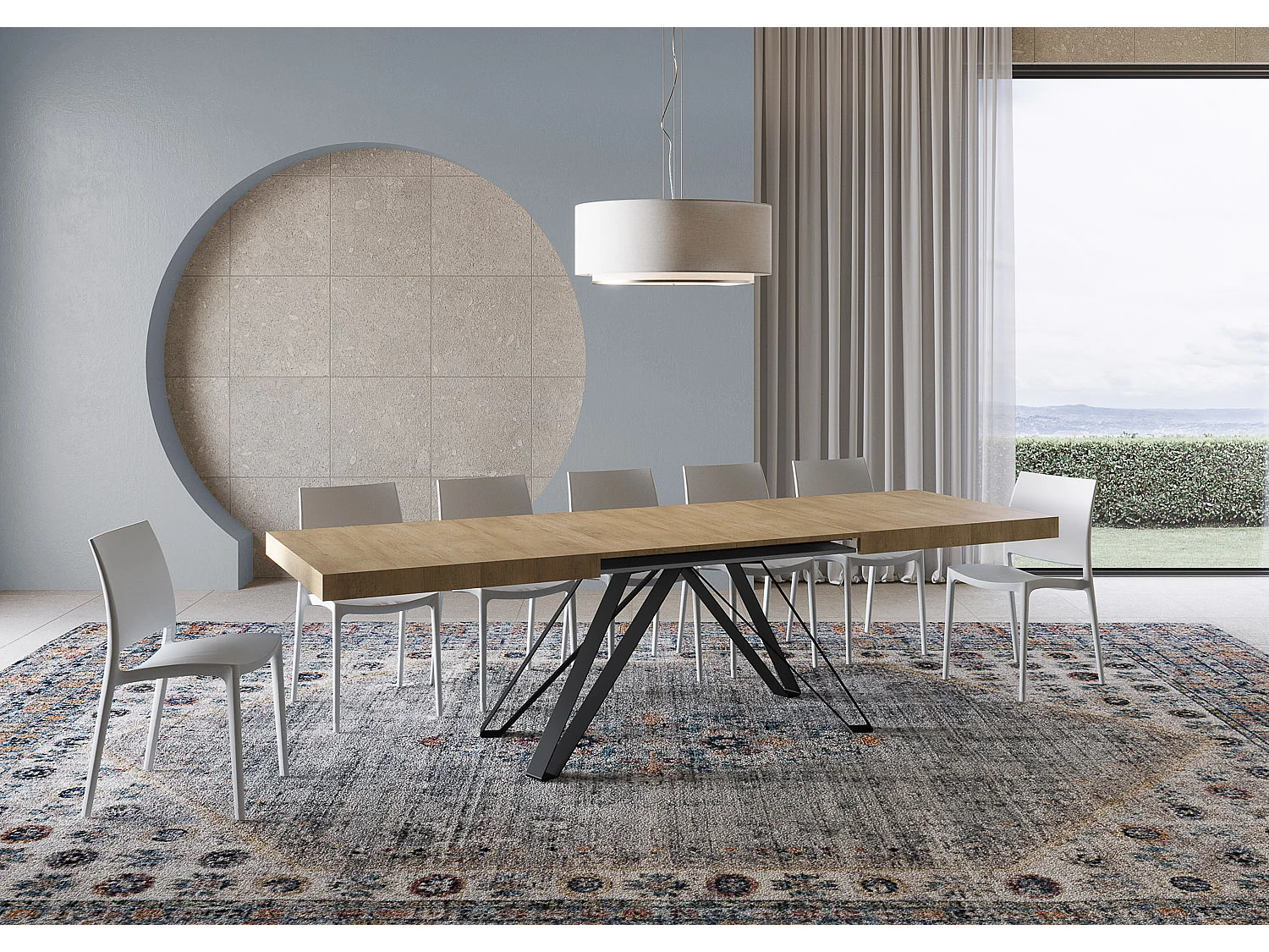 Table extensible 200/304x90 cm Terium effet bois, chêne nature pieds anthracite