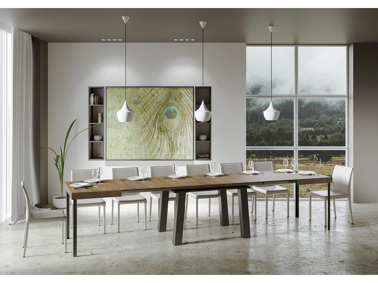 Mesa de jantar extensível 90x200/460 cm Bridge Nogueira quadro Antracite