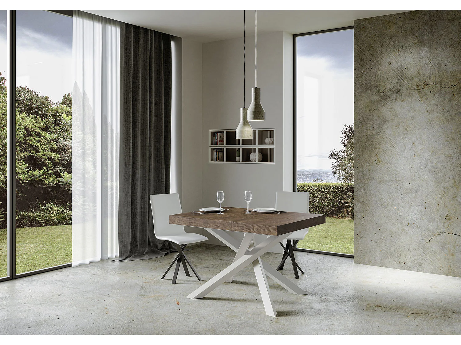 Uitschuifbare tafel 140/400x90 cm Volantis walnoot met wit poten