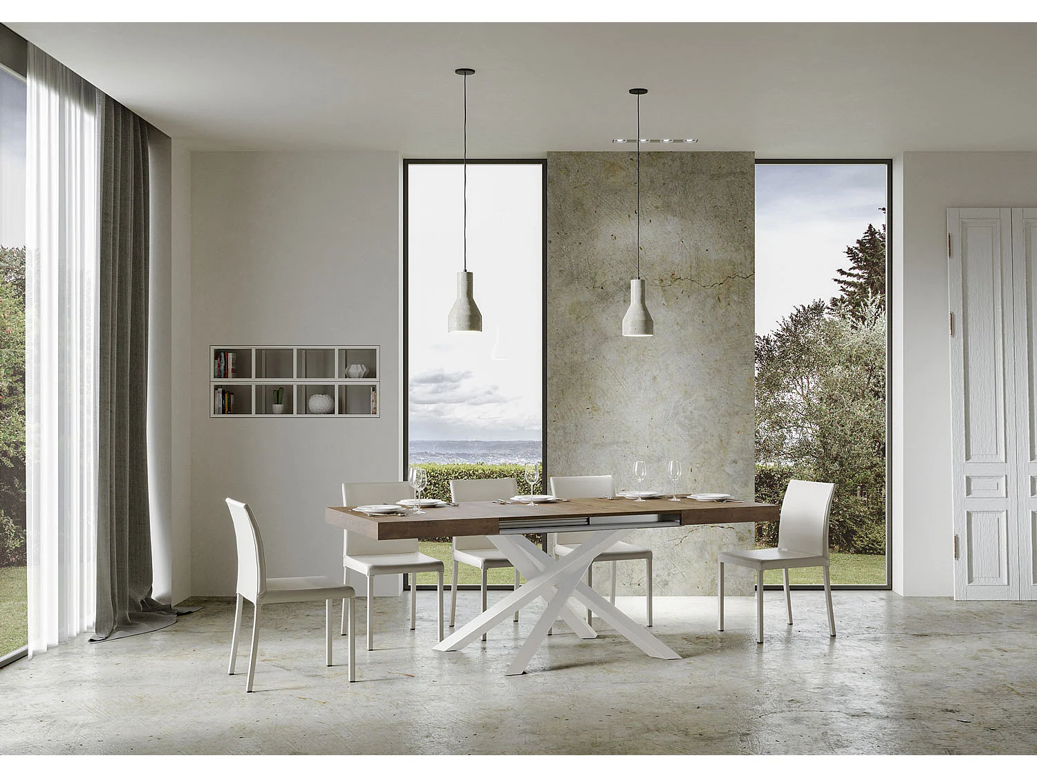 Uitschuifbare tafel 140/400x90 cm Volantis walnoot met wit poten