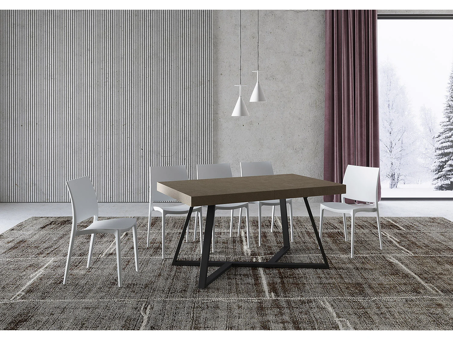 Ausziehtisch 90x160/264 cm Booster Taubengrau mit Eisenrahmen aus Anthrazit