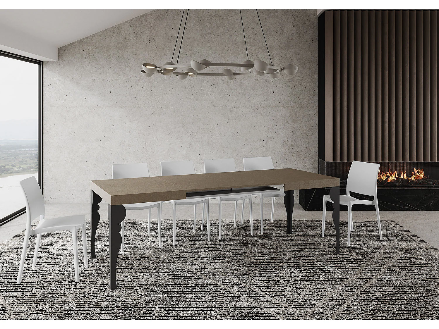 Paxon 120/224x90 cm udtræksbord i duegrå med antracitben