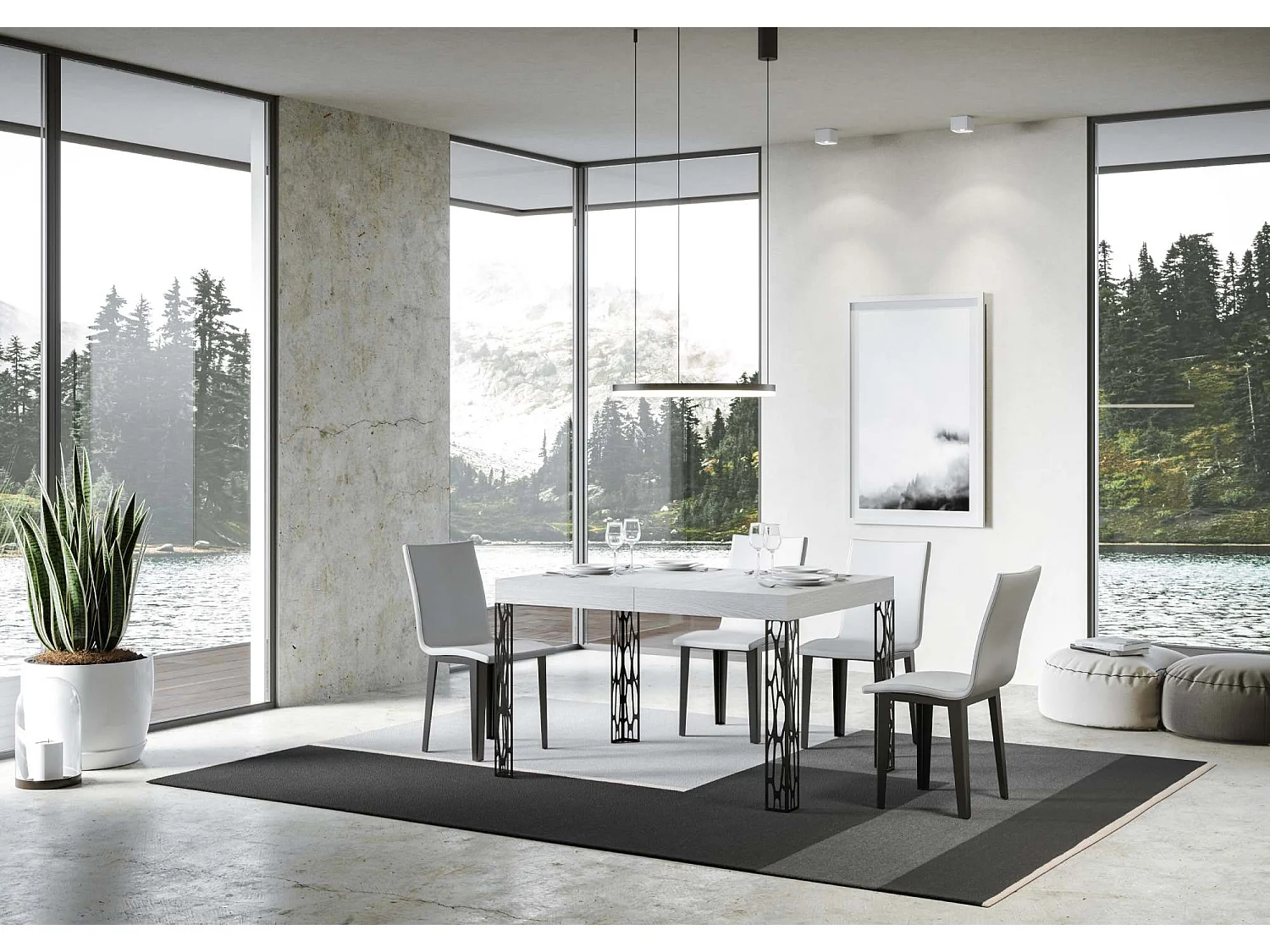 Table extensible 80x140/224 cm Ghibli Frêne Blanc cadre Anthracite