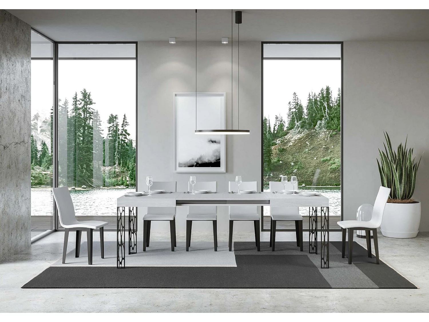 Table extensible 80x140/224 cm Ghibli Frêne Blanc cadre Anthracite