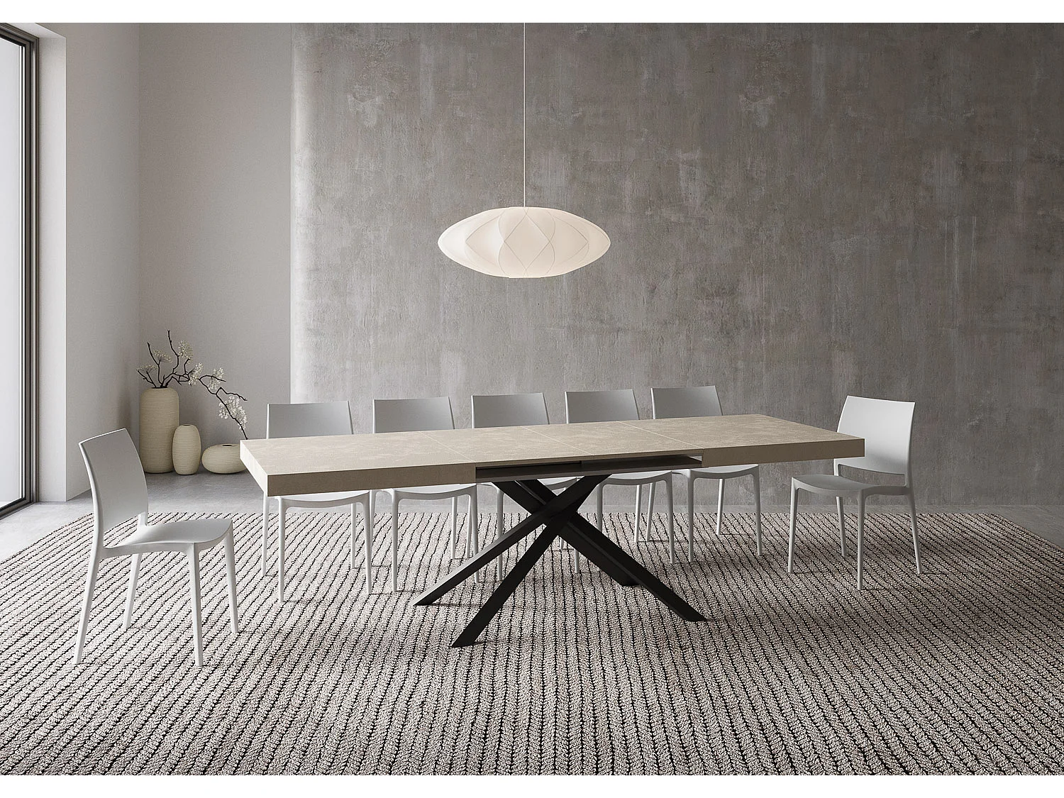 Table extensible 160/264x90 cm Karida cachemire pieds anthracite