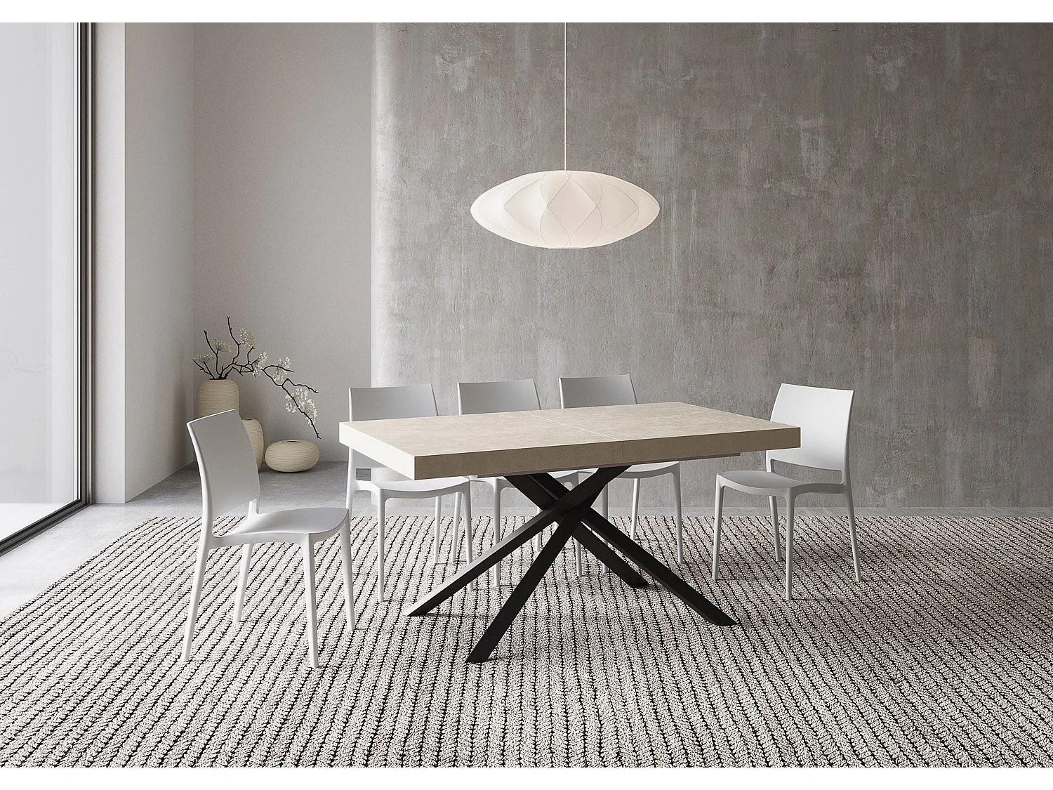 Table extensible 160/264x90 cm Karida cachemire pieds anthracite