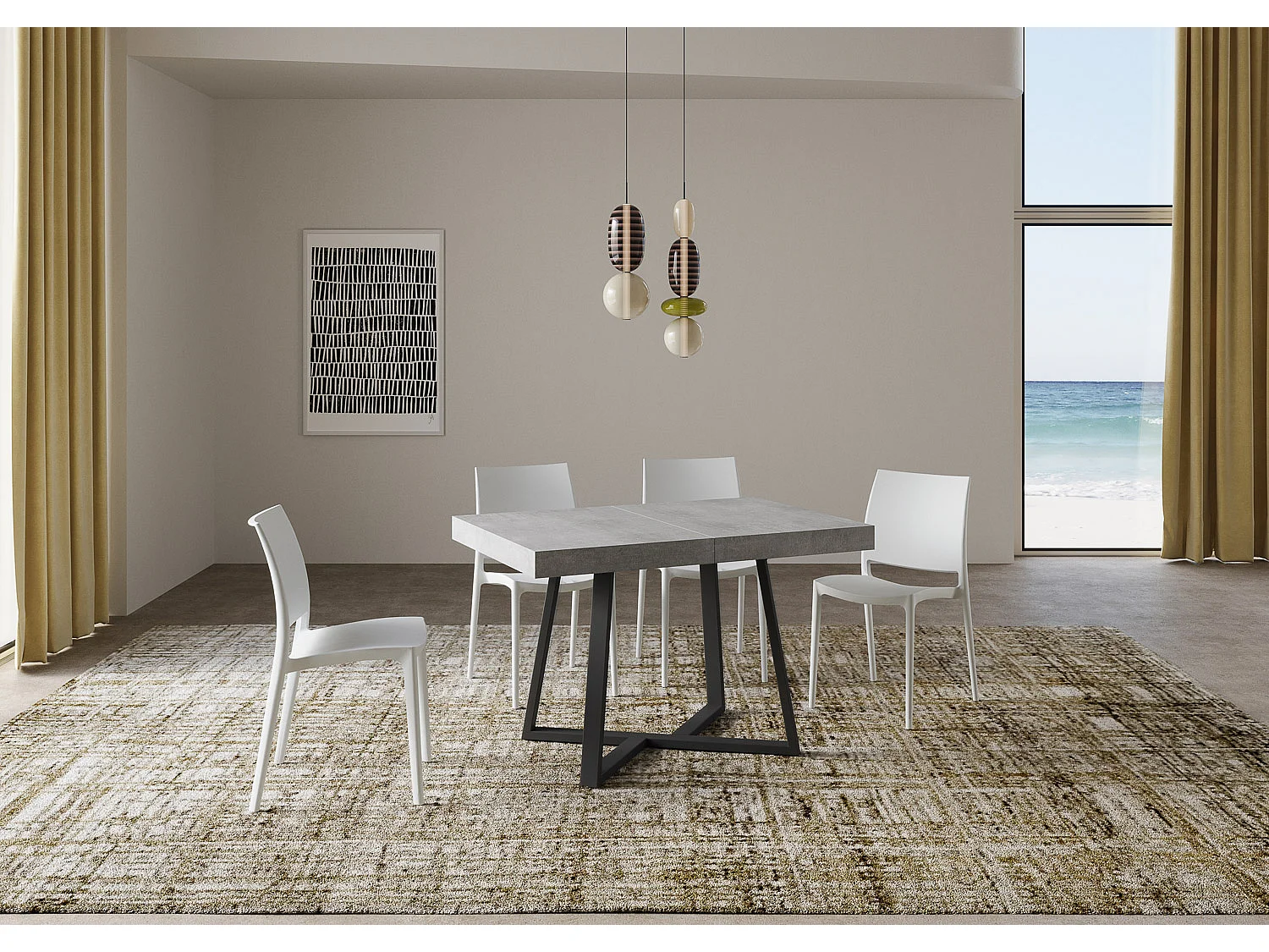 Mesa de jantar extensível 120/204x80 cm Zeplir cimento pernas antracite