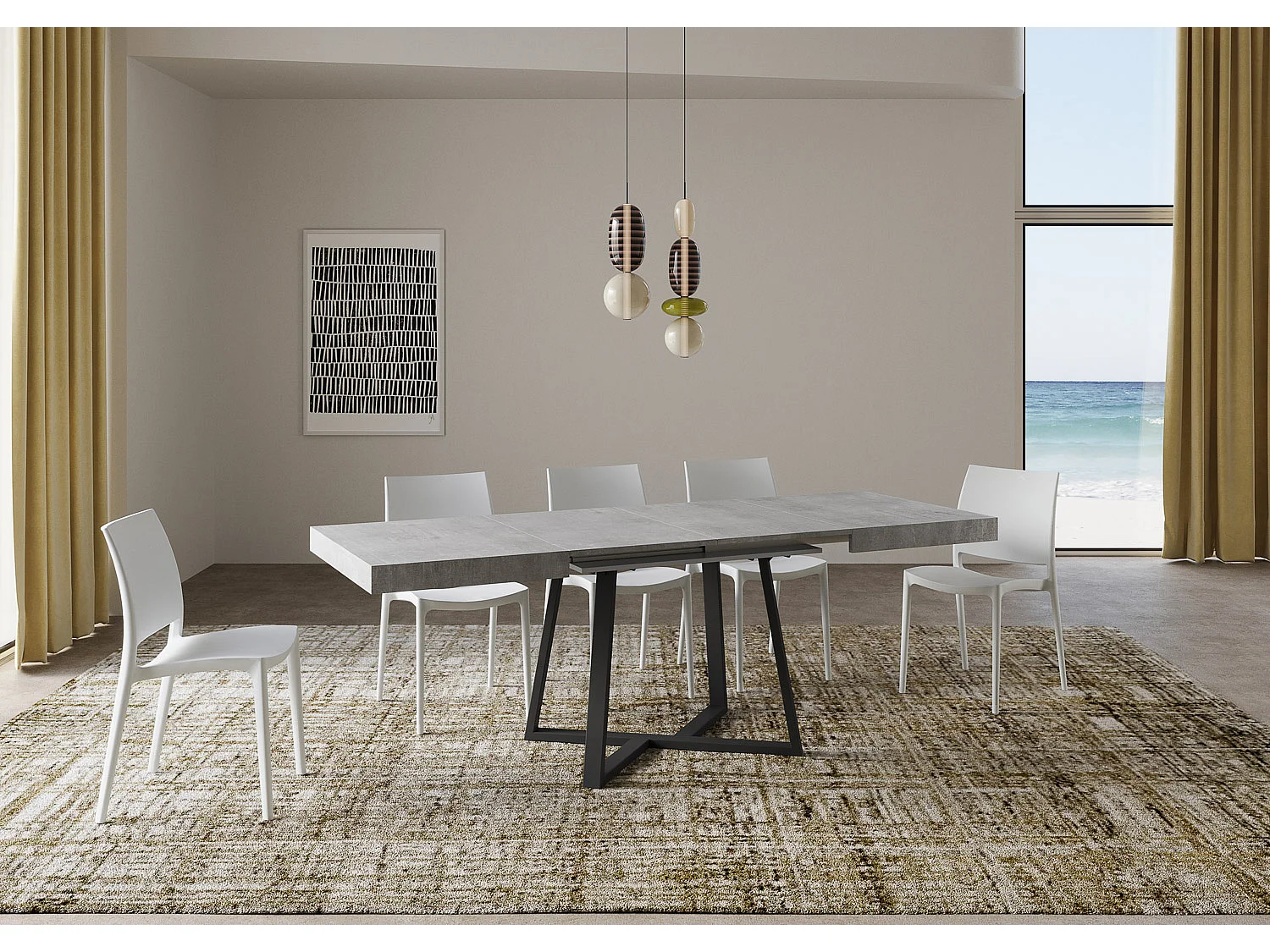 Mesa de jantar extensível 120/204x80 cm Zeplir cimento pernas antracite