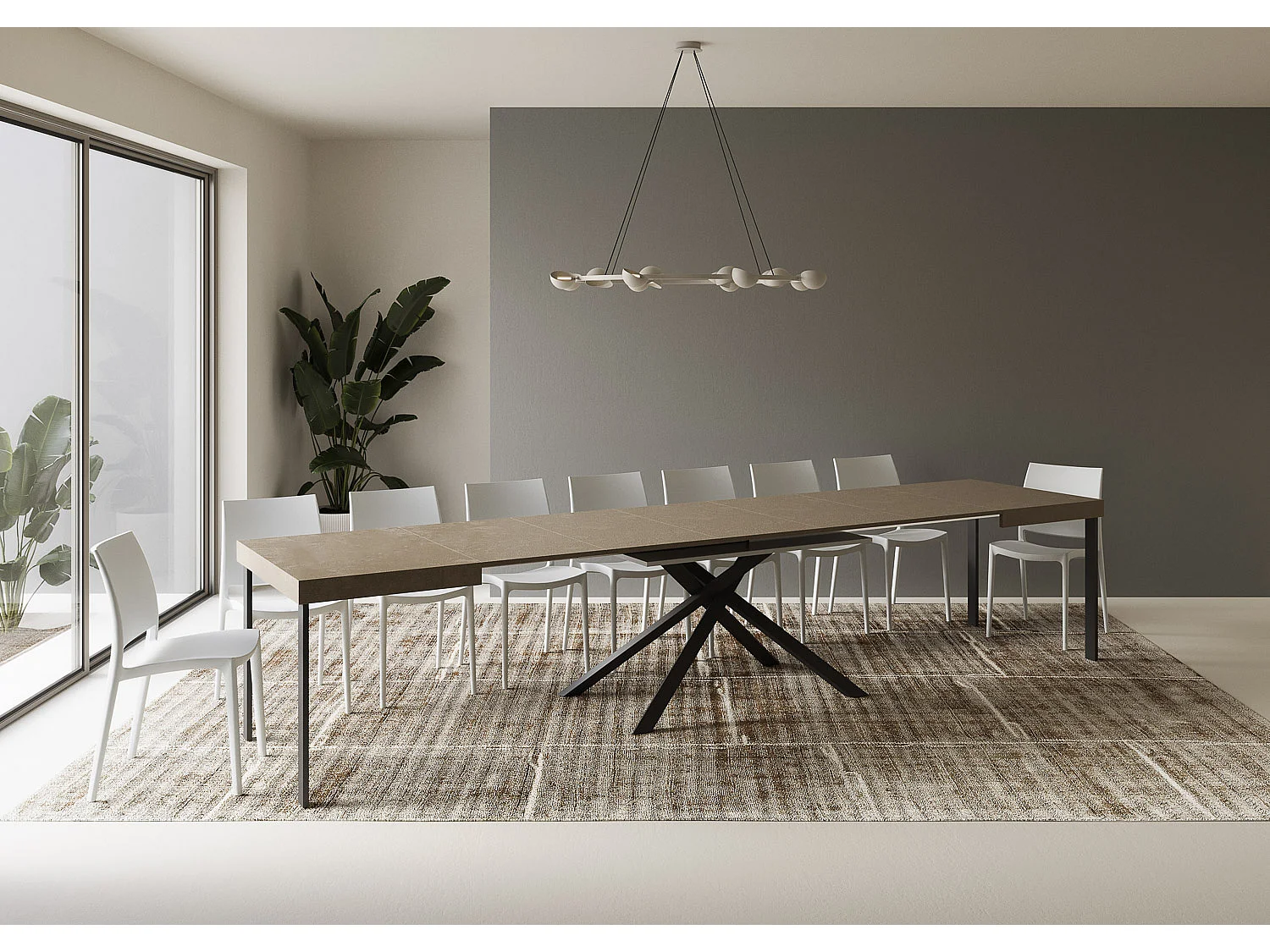 Table extensible 120/380x90 cm Karida taupe pieds anthracite