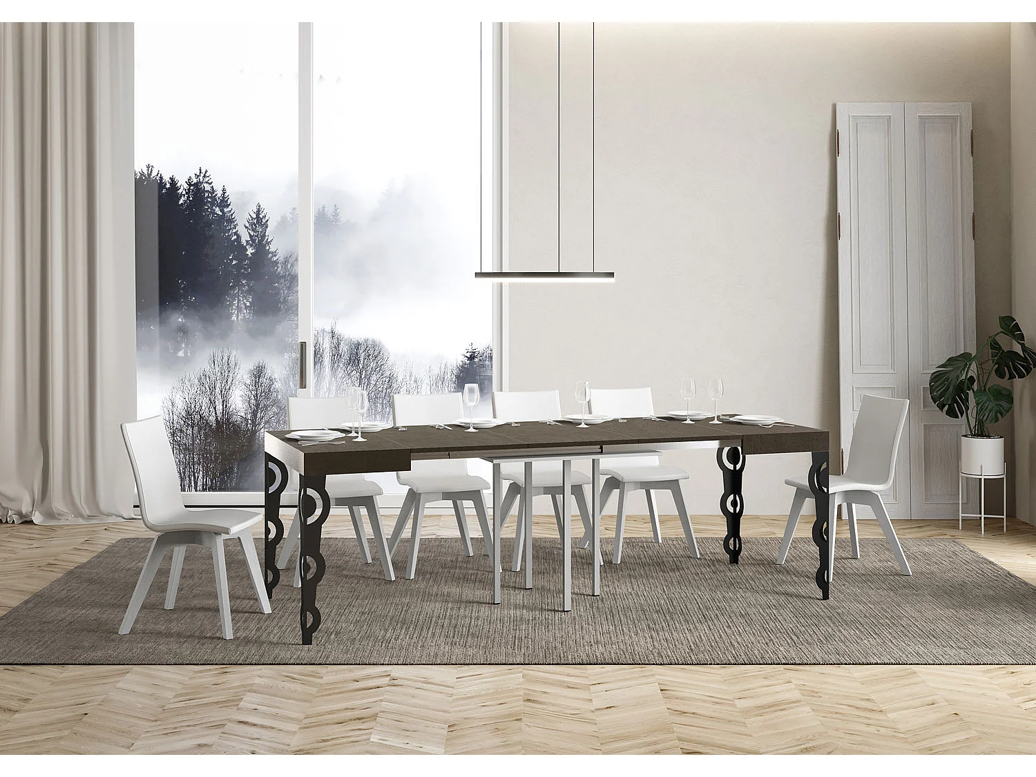 Stół rozkładany 90/246x90 cm Karamay szaro-beżowy nogi antracytowe