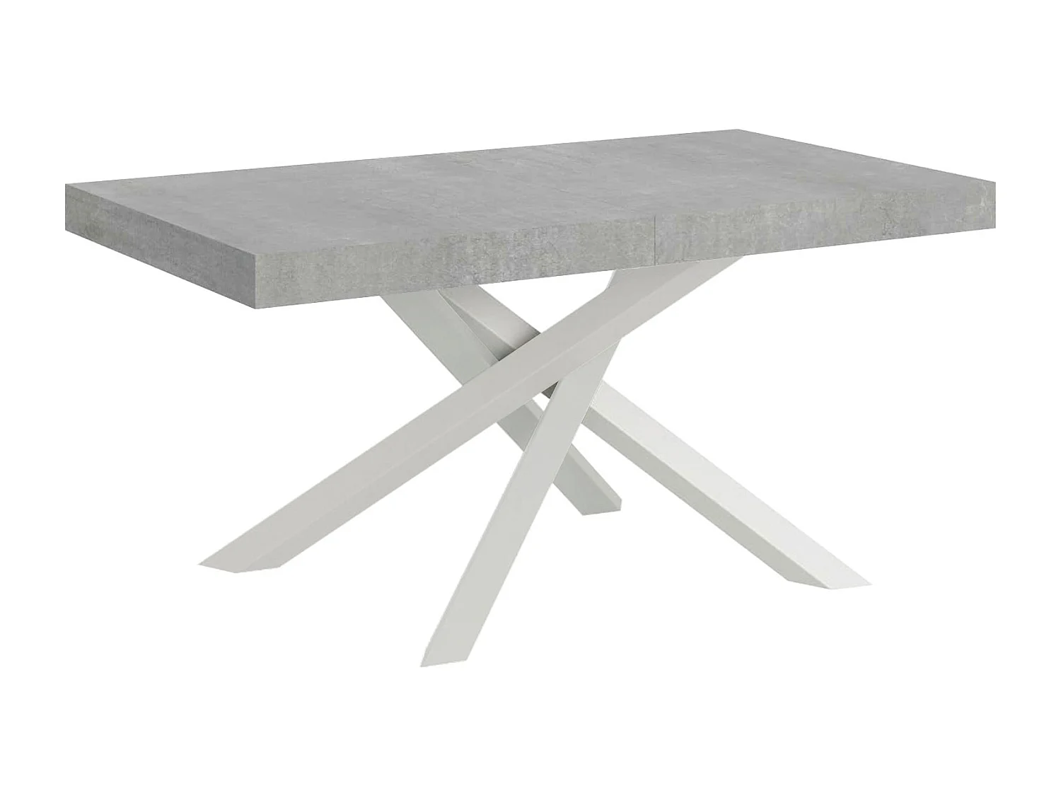 Table extensible 200/304x90 cm Volantis gris béton pieds blancs