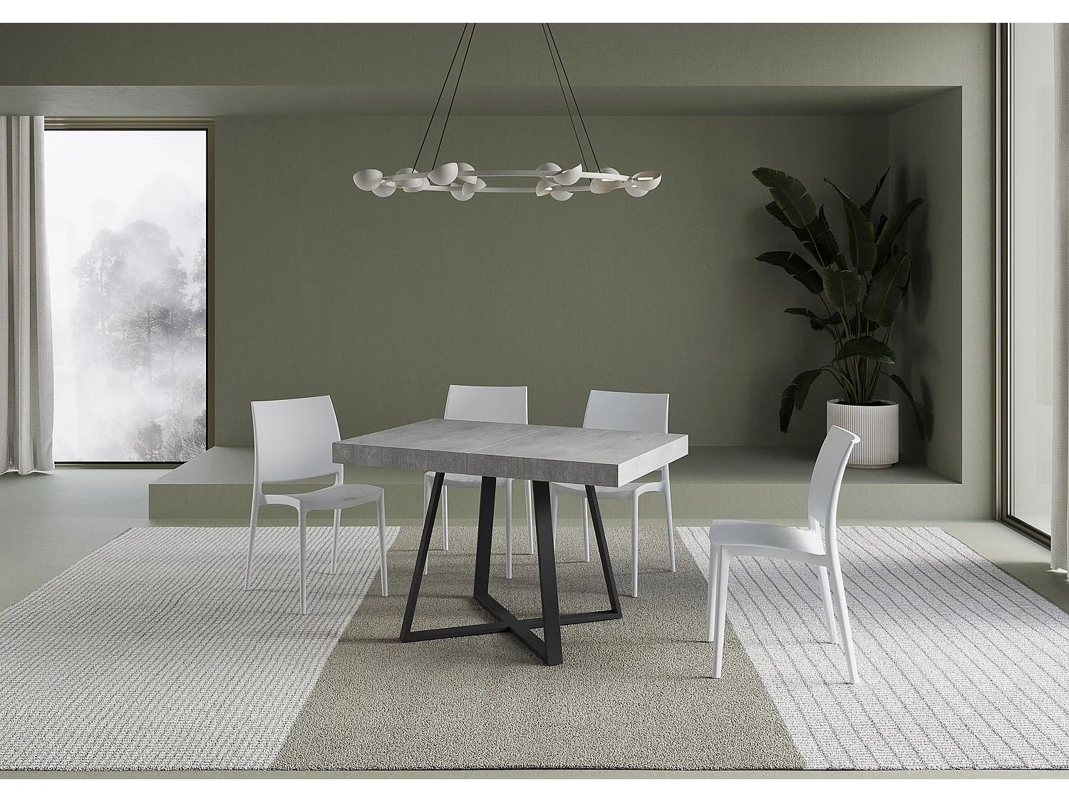 Table extensible 120/224x90 cm Abbraccio effet gris béton pieds anthracite