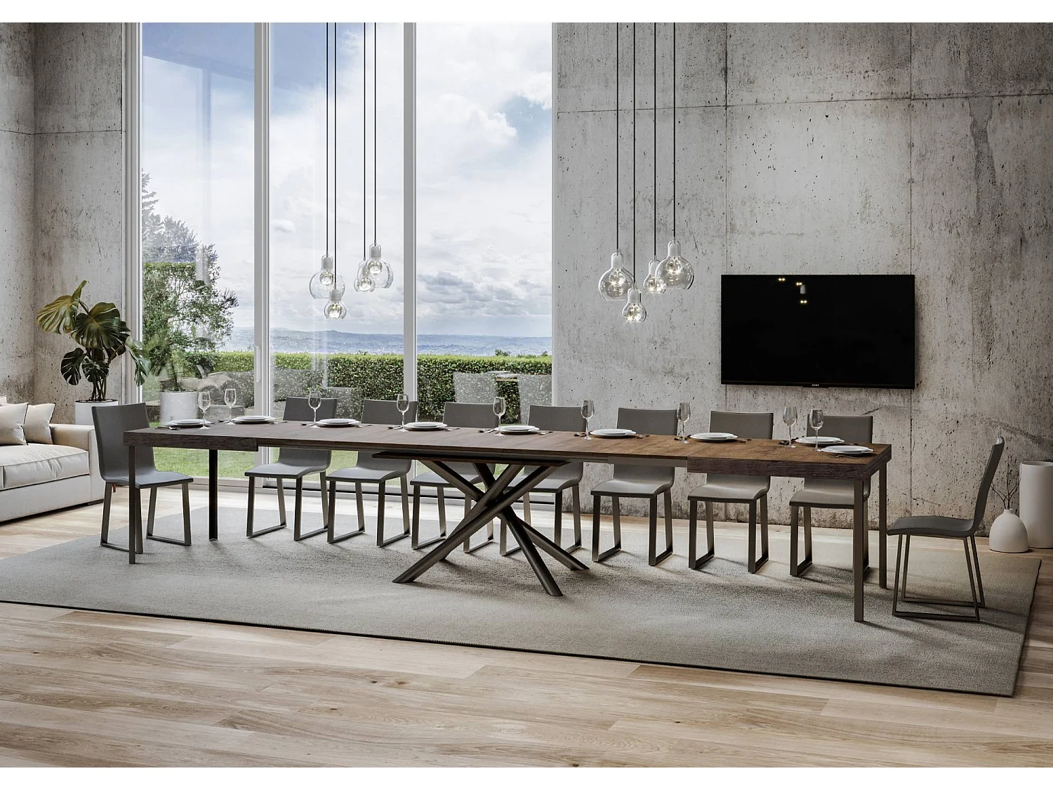 Table extensible 90x200/460 cm Famas Noyer cadre Anthracite