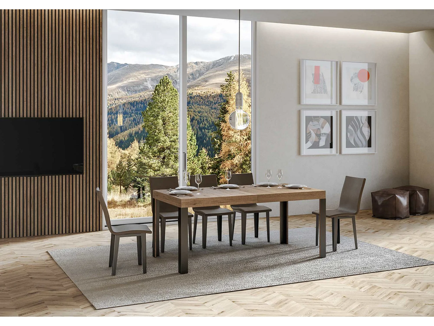 Table extensible 80x160/244 cm Linea Chêne Nature cadre Anthracite