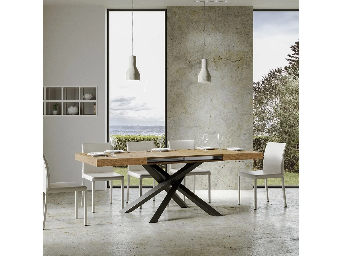 Uitschuifbare tafel 140/400x90 cm Volantis natuur eiken met antraciete poten