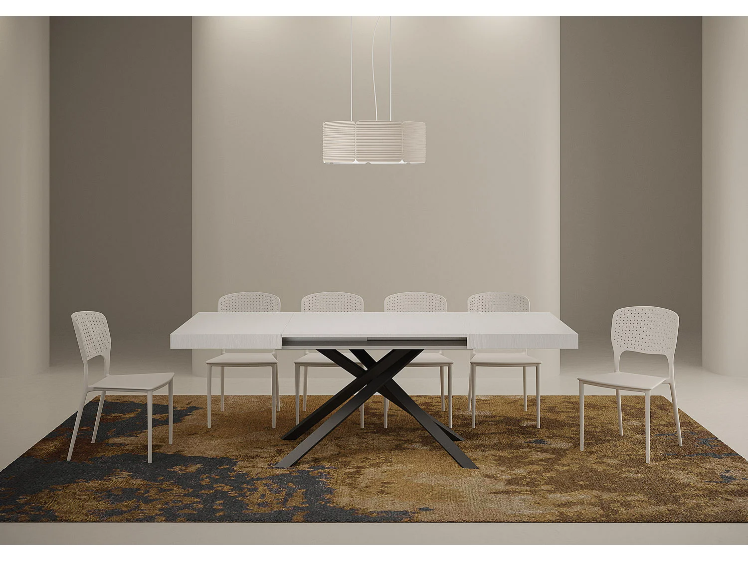 Table extensible 120/380x90 cm Karida frêne blanc pieds anthracite