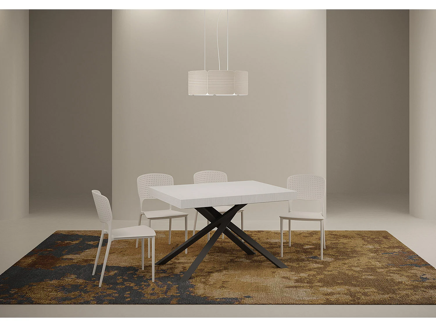 Table extensible 120/380x90 cm Karida frêne blanc pieds anthracite