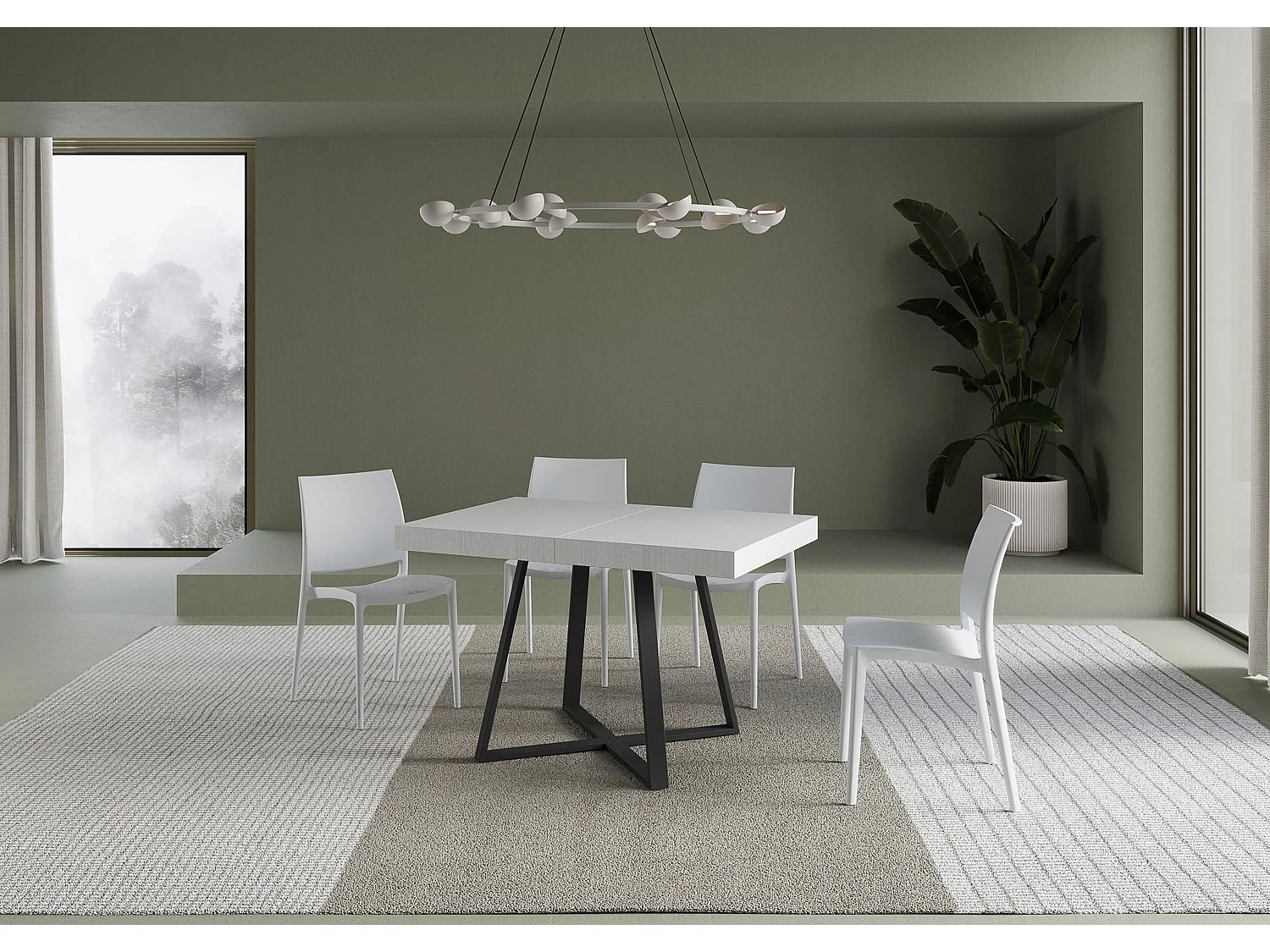Uitschuifbare tafel 120/224x90 cm Abbraccio eiken wit met antraciete poten