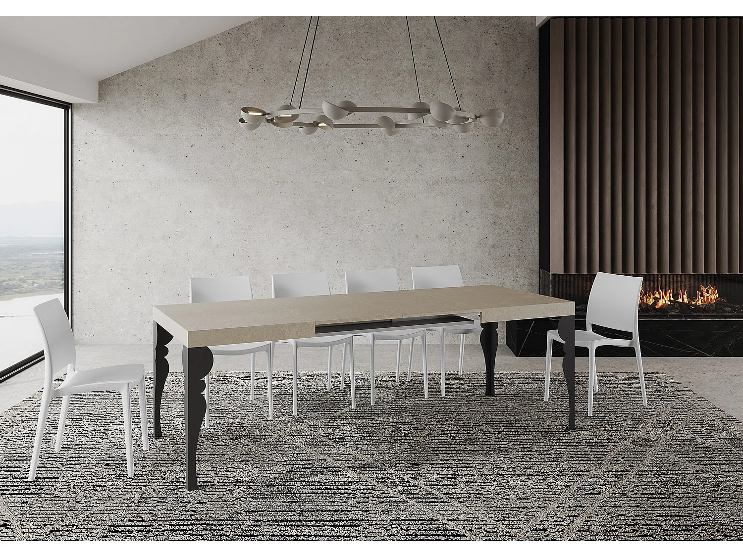 Mesa extensible 140/400x90 cm Paxon cachemira patas antracita