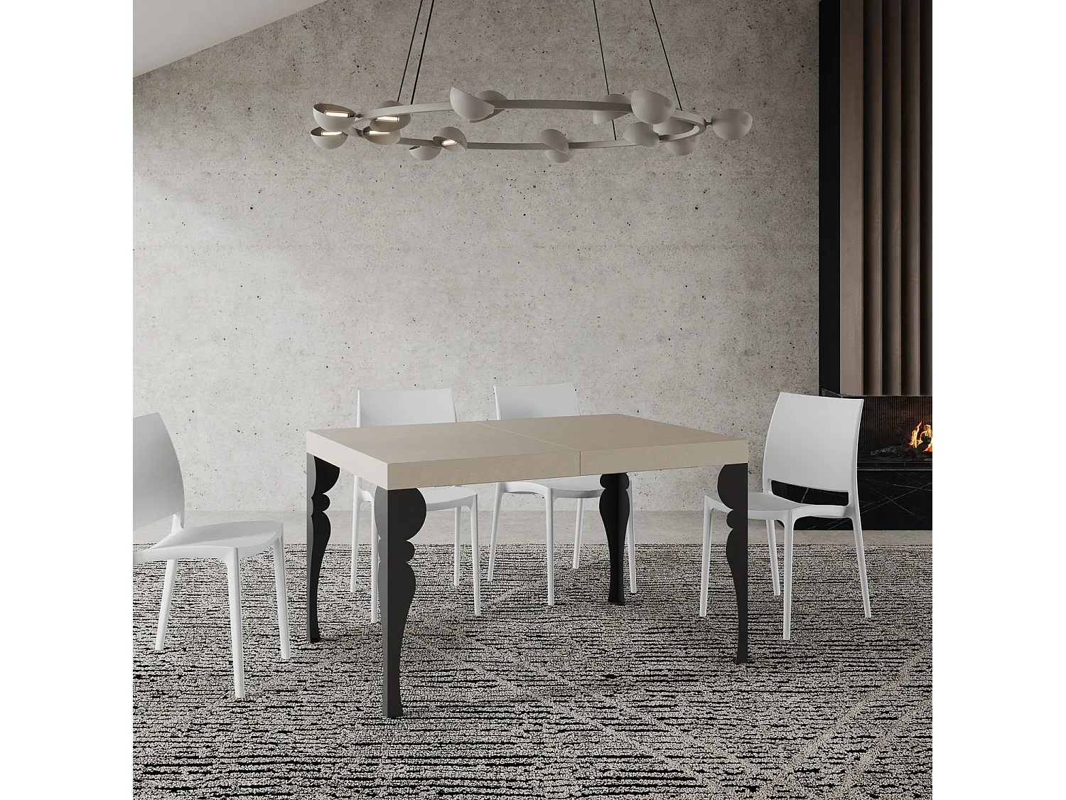 Mesa extensible 140/400x90 cm Paxon cachemira patas antracita