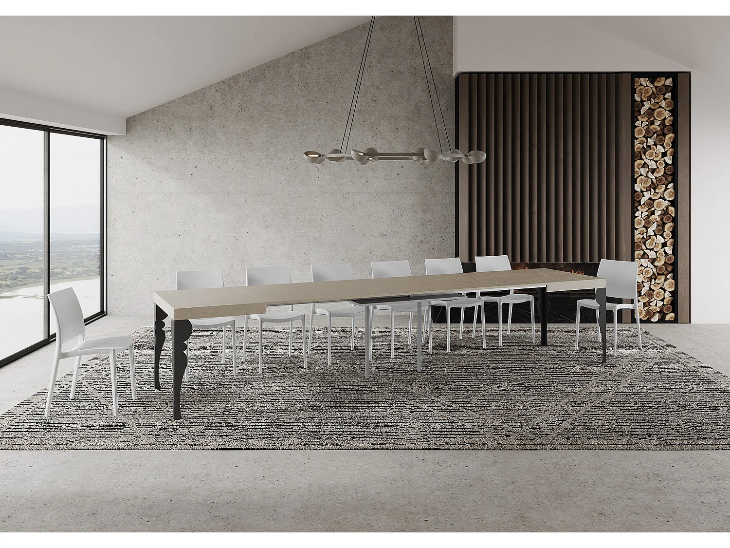 Uitschuifbare tafel 140/400x90 cm Paxon kasjmier met antraciete poten
